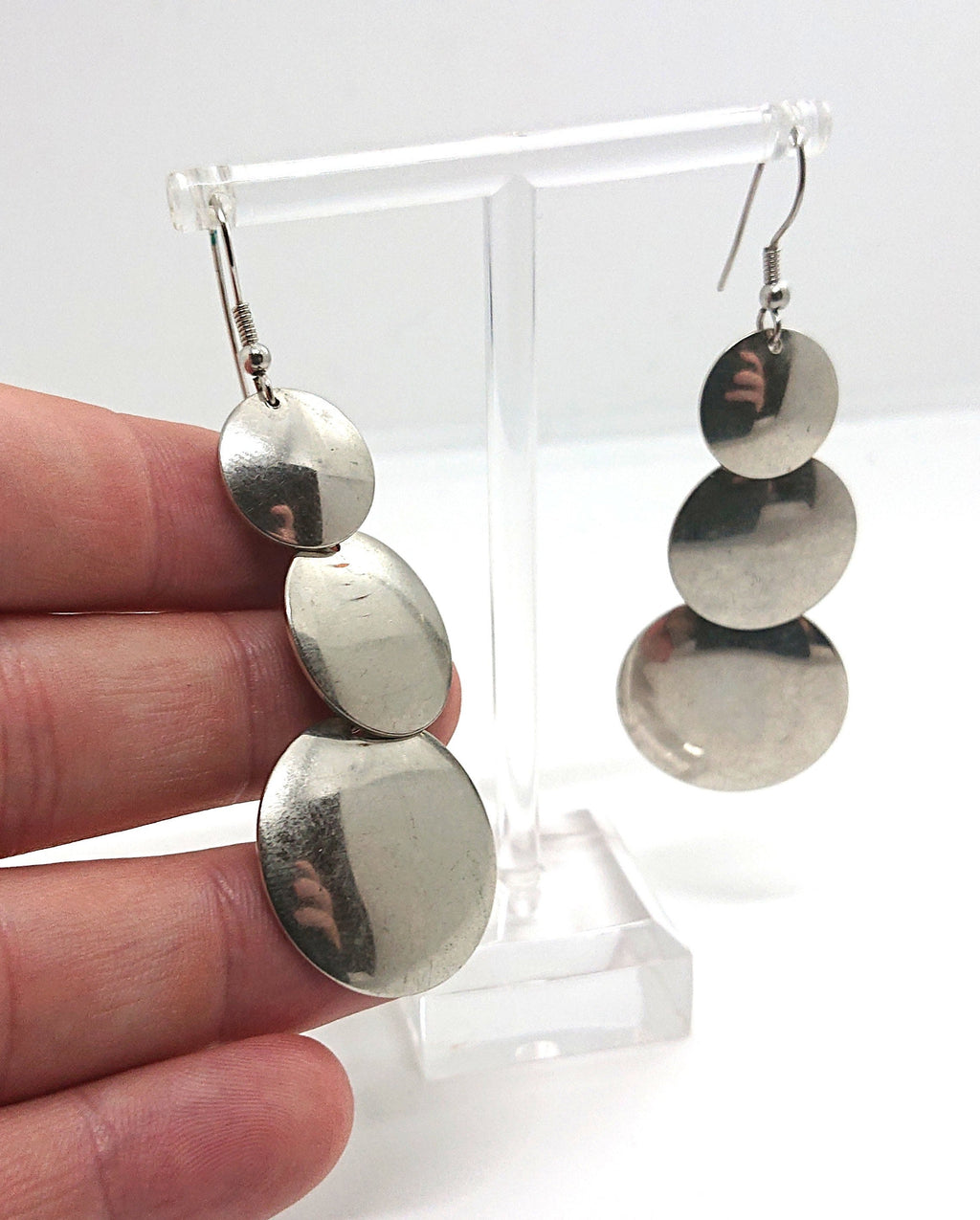 Earrings Vintage Silver Chrome Metal Dangle Drop Earrings Retro Disc Industrial Hook Earrings Costume Jewellery Jewelry