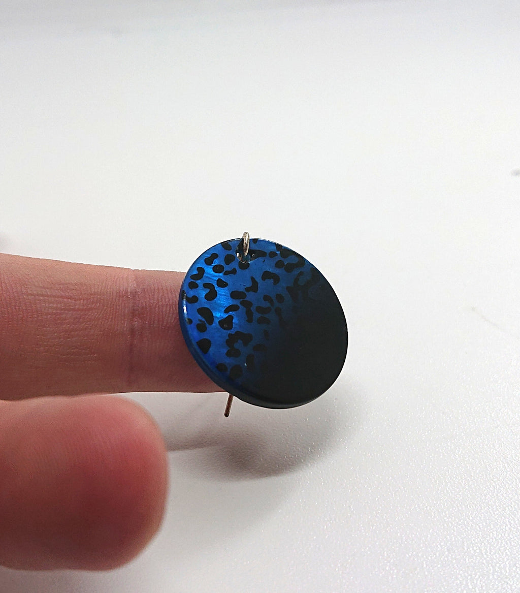 Vintage Earrings Blue and Black Round Print Lucite Earrings Costume Jewellery Jewelry