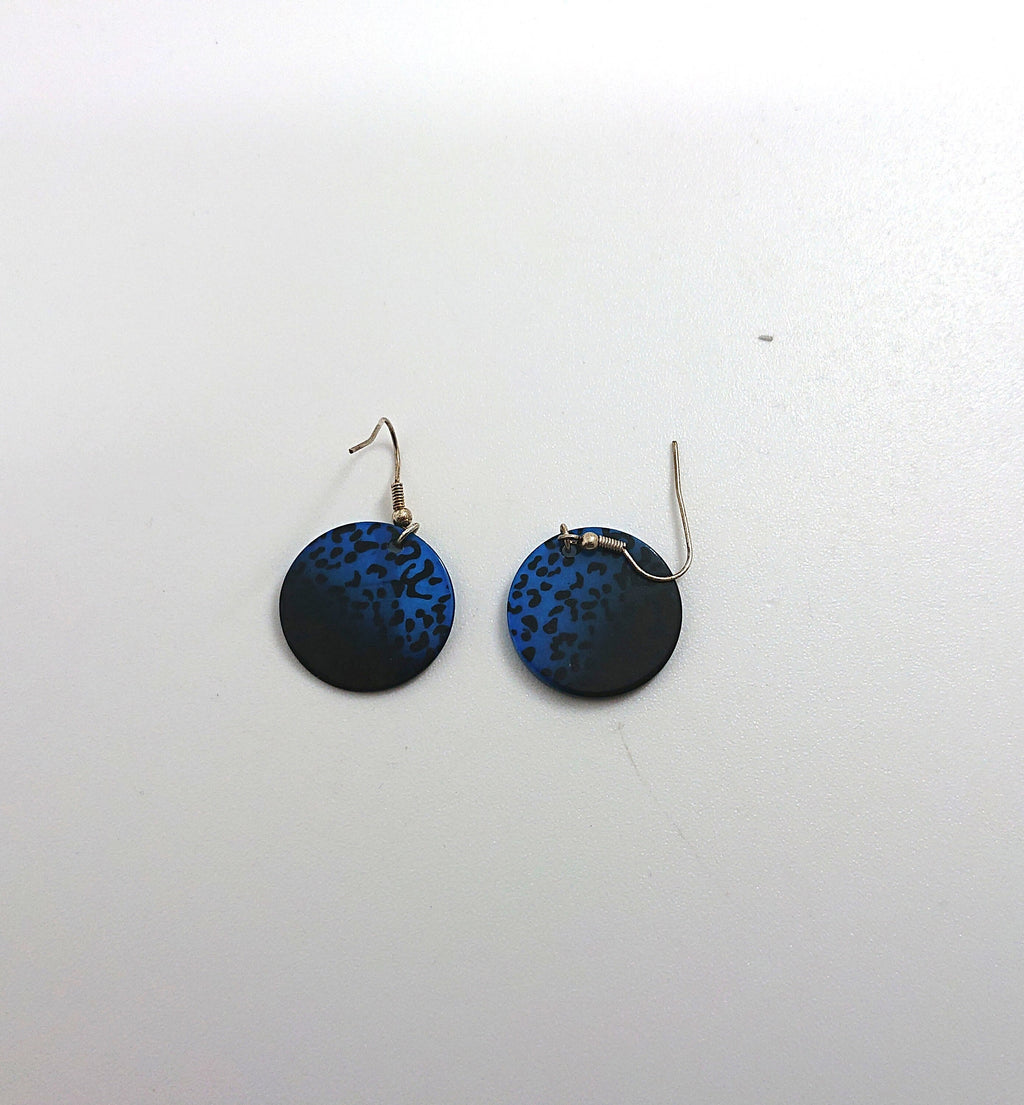 Vintage Earrings Blue and Black Round Print Lucite Earrings Costume Jewellery Jewelry