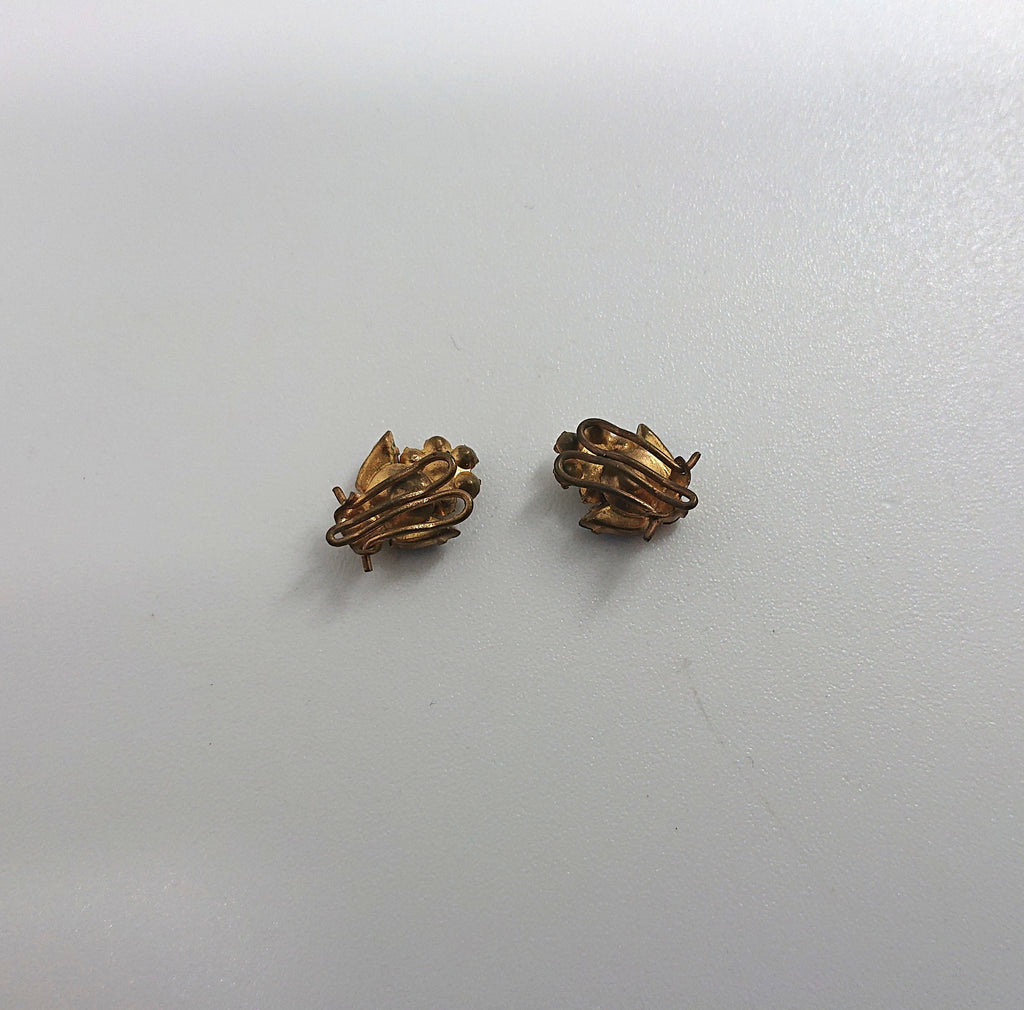 Vintage Earrings Floral Earrings clip on Sapphire and Diamond Rhinestone Costume Jewellery Jewelry Gift for Her