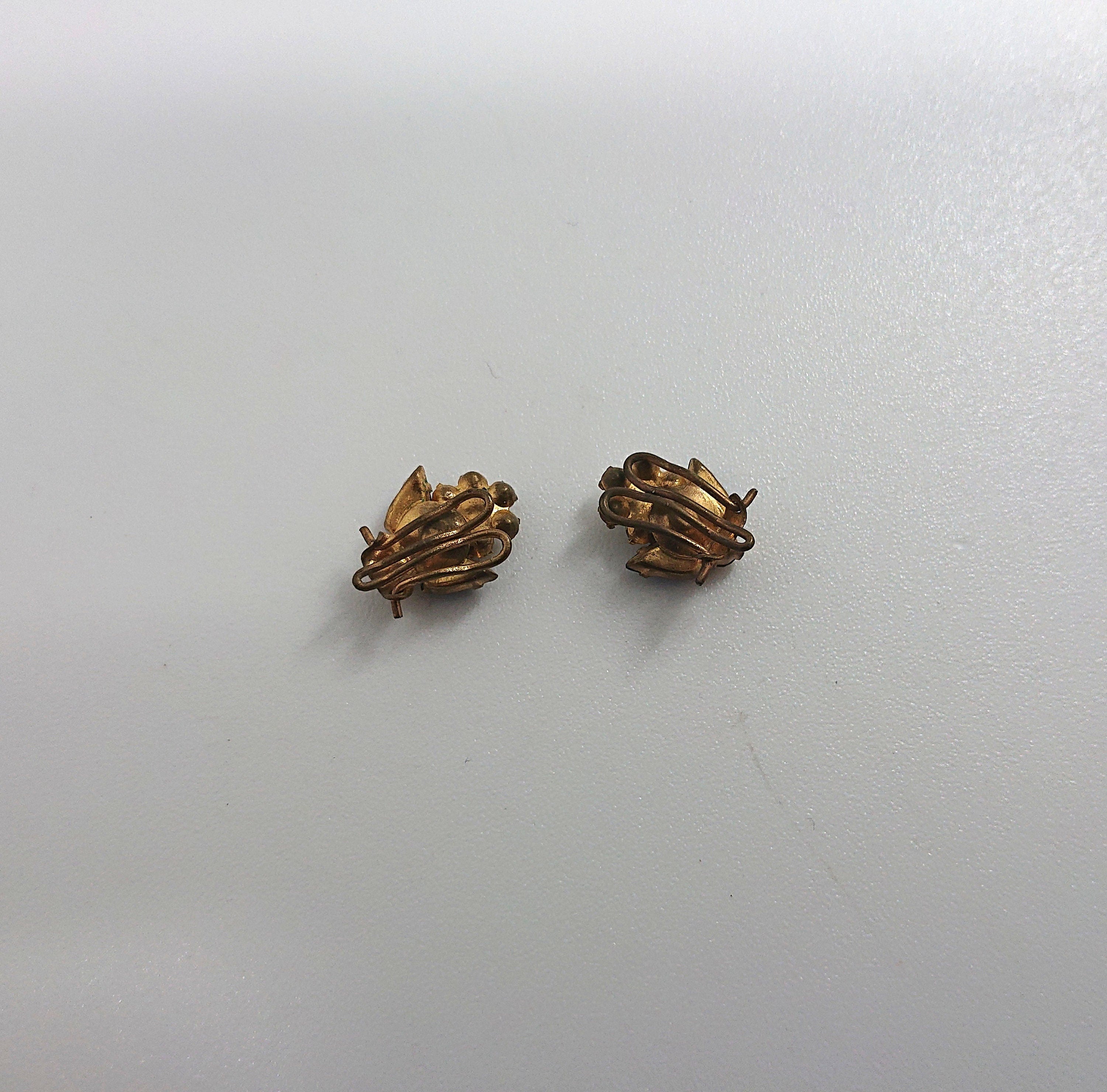 Vintage Earrings Floral Earrings clip on Sapphire and Diamond Rhinestone Costume Jewellery Jewelry Gift for Her