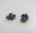 Vintage Earrings Floral Earrings clip on Sapphire and Diamond Rhinestone Costume Jewellery Jewelry Gift for Her
