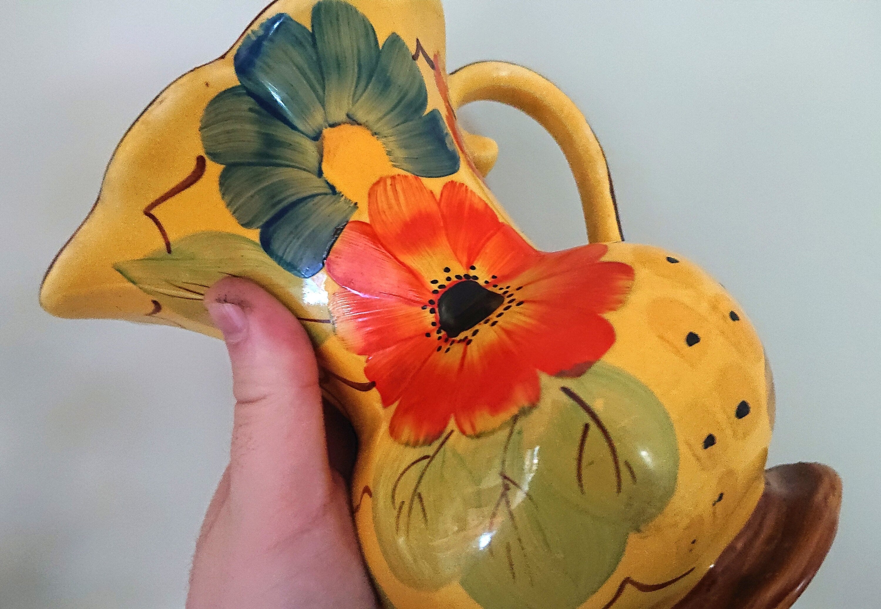 Vintage Floral Jug Yellow Wadehealth Art Deco Flower Ceramic Pottery Jug Decorative Jug Vase Home Décor Flower Vase