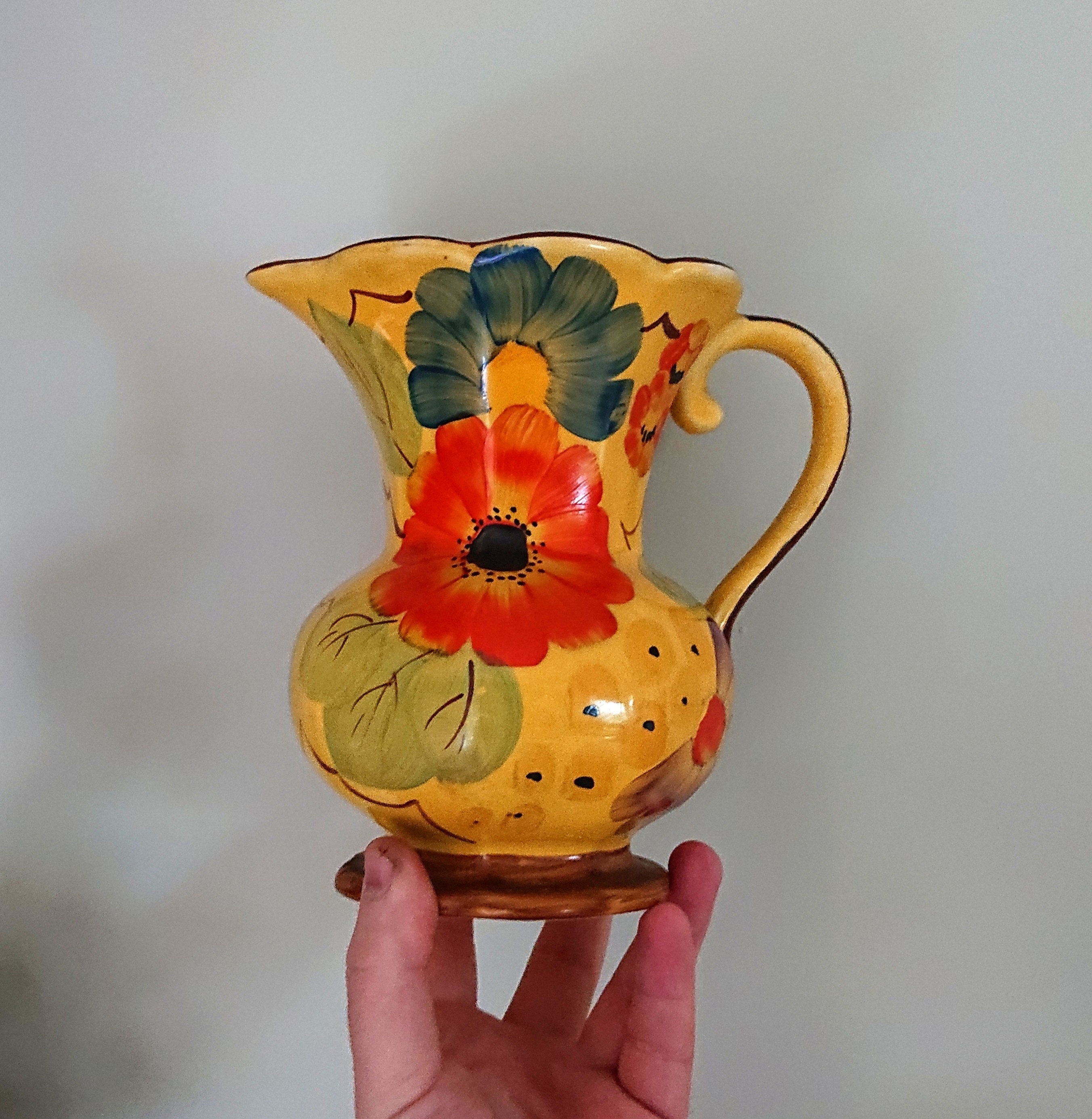 Vintage Floral Jug Yellow Wadehealth Art Deco Flower Ceramic Pottery Jug Decorative Jug Vase Home Décor Flower Vase