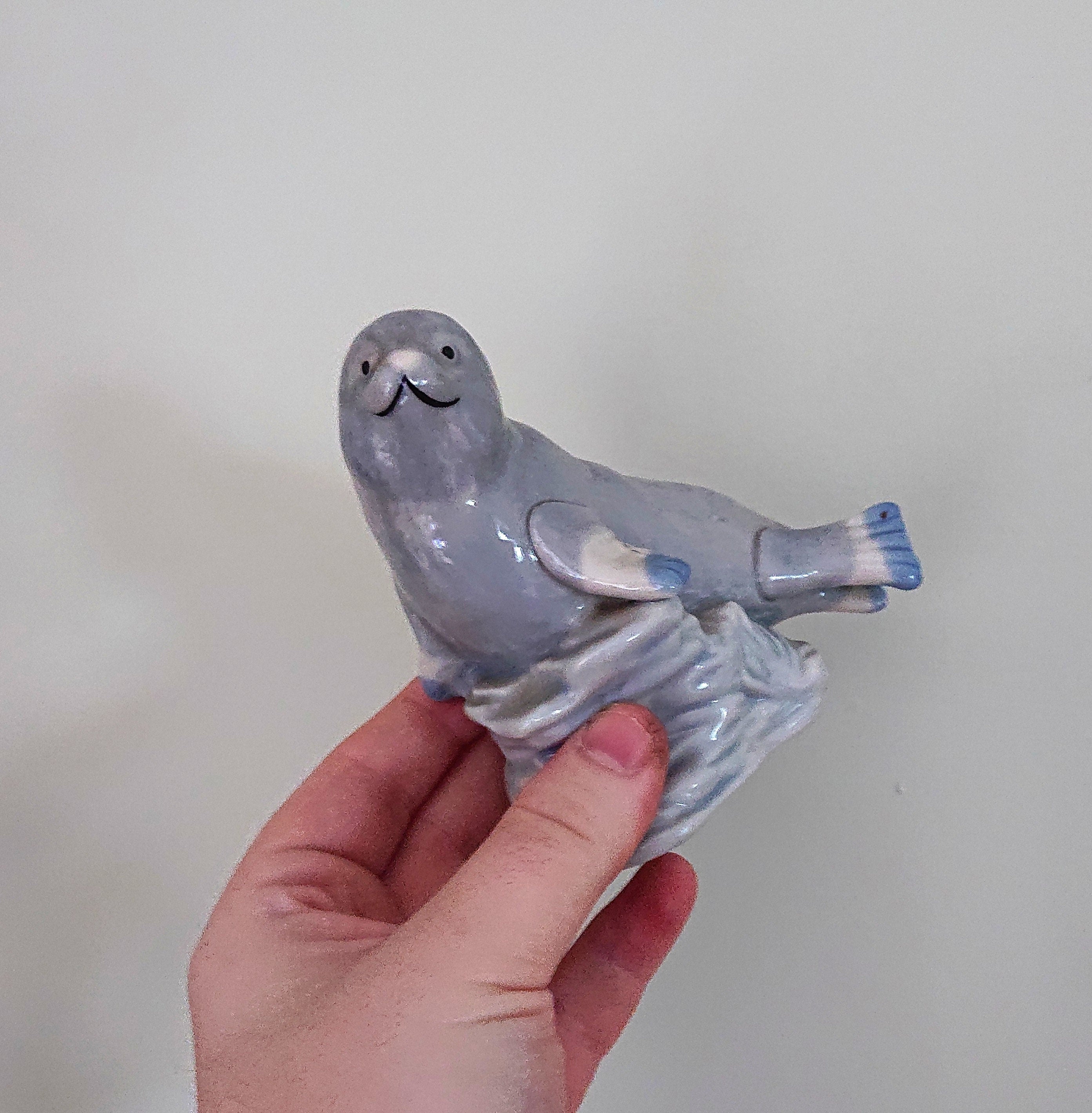 Vintage Seal Figurine Ceramic Marine Animal Kitsch Seal Ornament Artic Grey Seal Pup  Figure Knick Knack