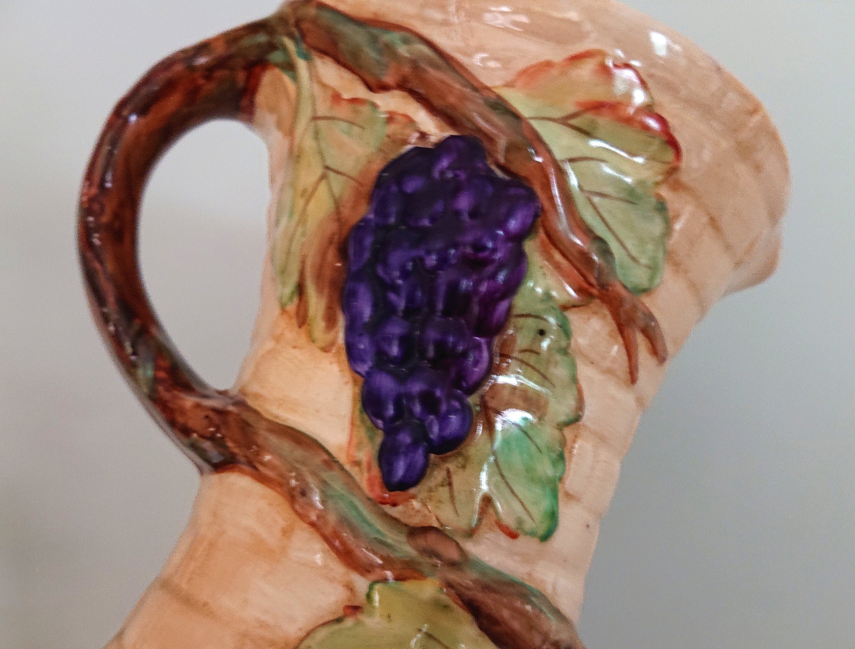 Vintage Jug Hand Painted Art Deco VINE Jug / Vase, Made in England Earthenware Pottery