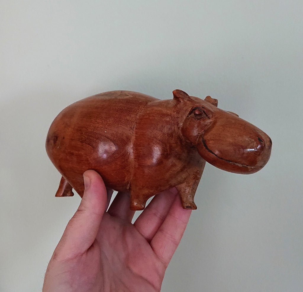 Carved Vintage Hippopotamus Carving Africa Treen Wood Wooden African Hippo Hand Sculptured Animal Figurine Ornament Sculpture
