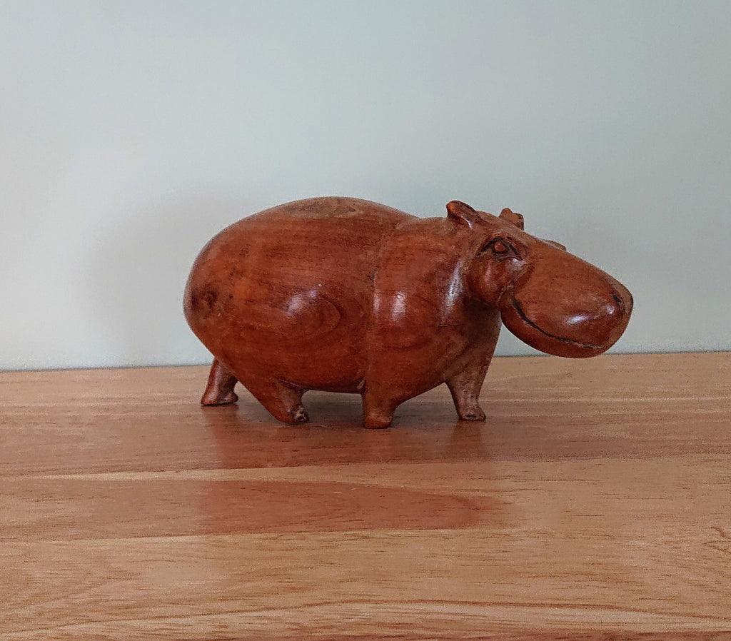 Carved Vintage Hippopotamus Carving Africa Treen Wood Wooden African Hippo Hand Sculptured Animal Figurine Ornament Sculpture