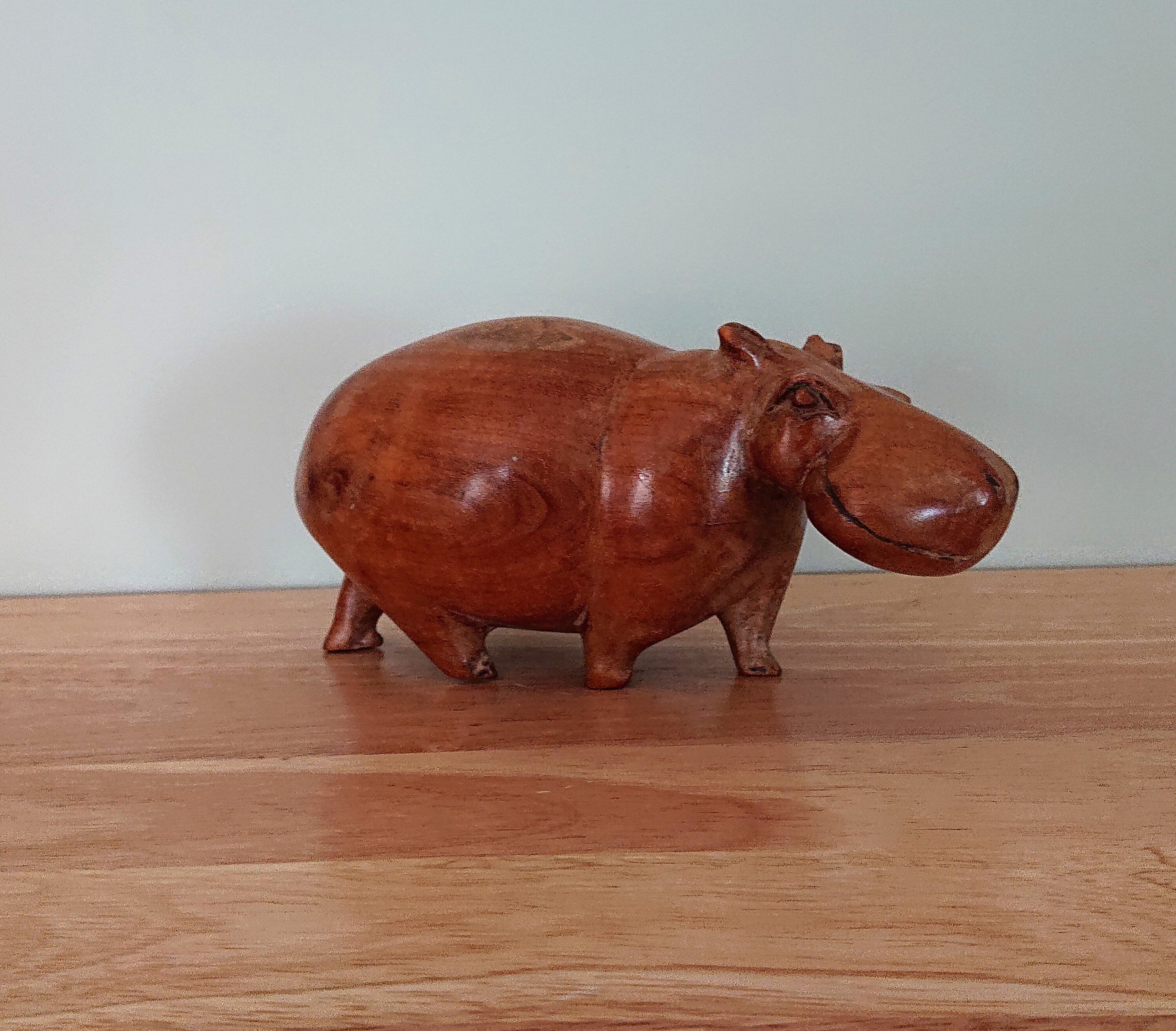 Carved Vintage Hippopotamus Carving Africa Treen Wood Wooden African Hippo Hand Sculptured Animal Figurine Ornament Sculpture