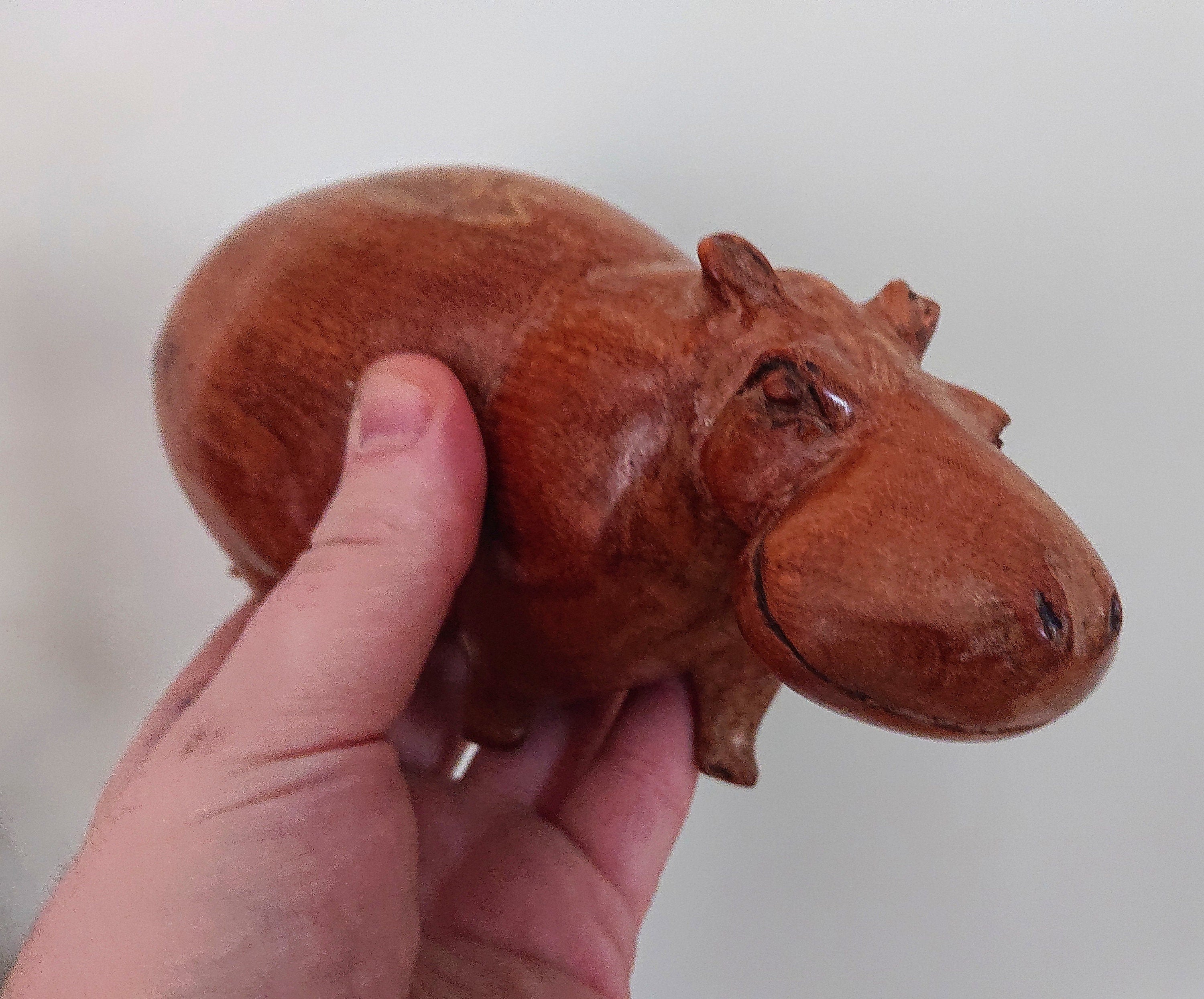 Carved Vintage Hippopotamus Carving Africa Treen Wood Wooden African Hippo Hand Sculptured Animal Figurine Ornament Sculpture