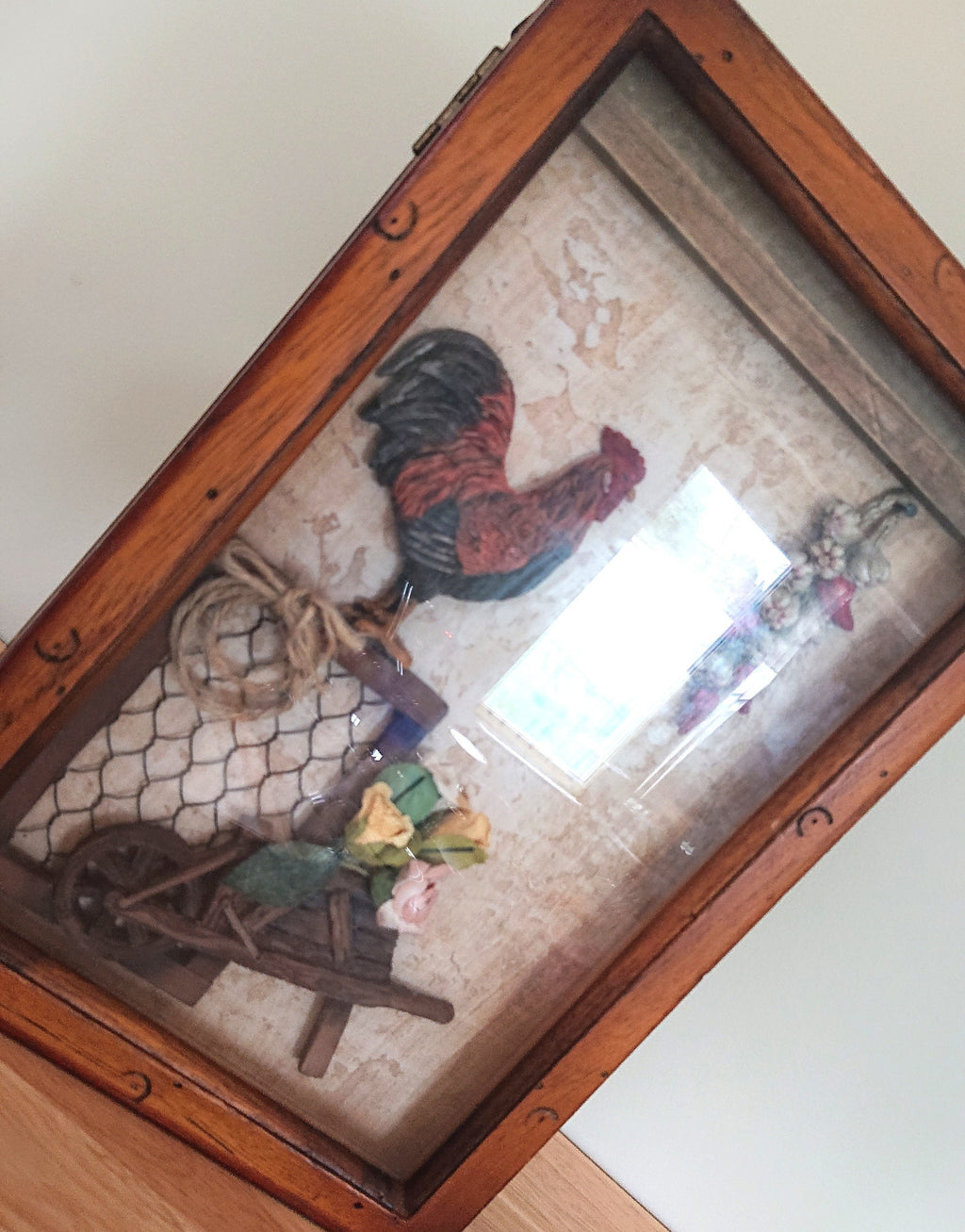 Vintage Rooster Key Cabinet Wooden Key Box Cabinet Keys Storage  Hooks Storage Wall Country Cottage Kitsch Wall Cabinet