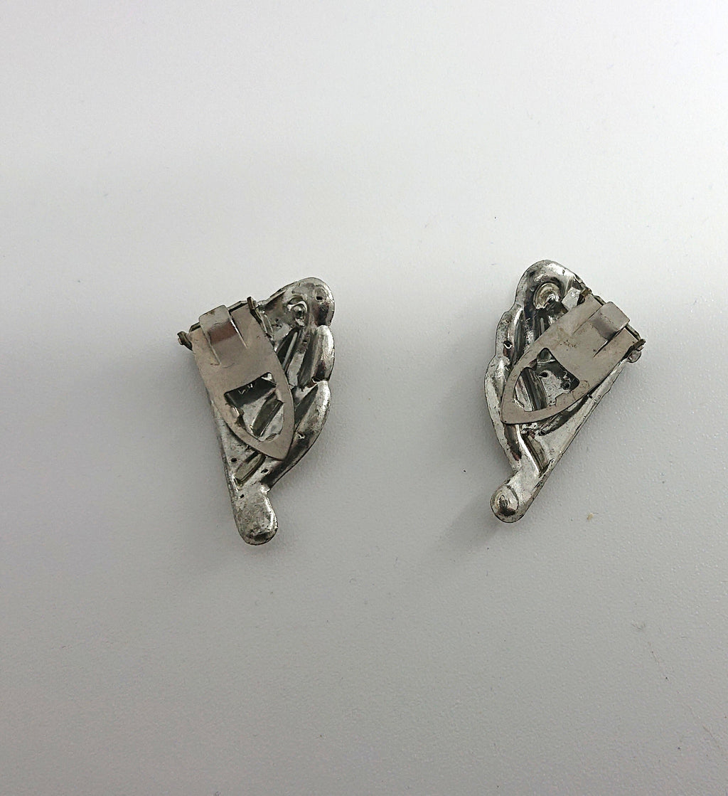 Art Deco Earrings Diamond Rhinestone Clip on Diamante Silver Costume Jewellery Jewelry Gift for Her Vintage Deco Earrings Chunky