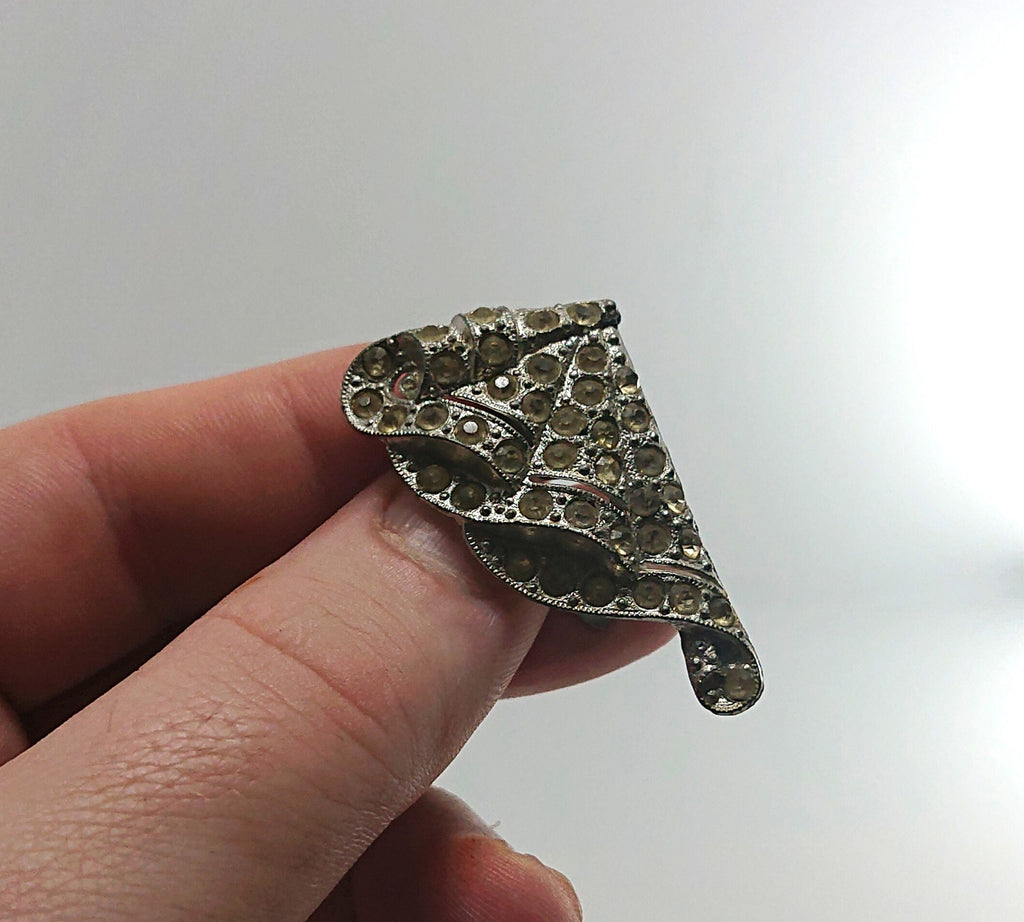 Art Deco Earrings Diamond Rhinestone Clip on Diamante Silver Costume Jewellery Jewelry Gift for Her Vintage Deco Earrings Chunky