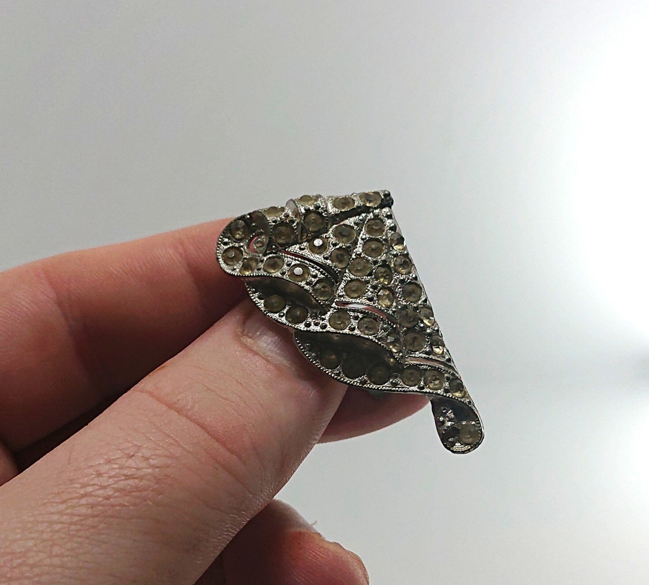 Art Deco Earrings Diamond Rhinestone Clip on Diamante Silver Costume Jewellery Jewelry Gift for Her Vintage Deco Earrings Chunky