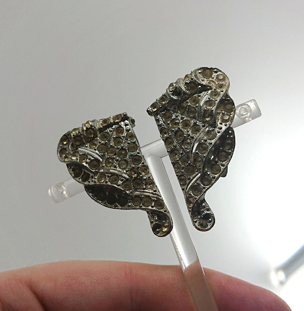 Art Deco Earrings Diamond Rhinestone Clip on Diamante Silver Costume Jewellery Jewelry Gift for Her Vintage Deco Earrings Chunky