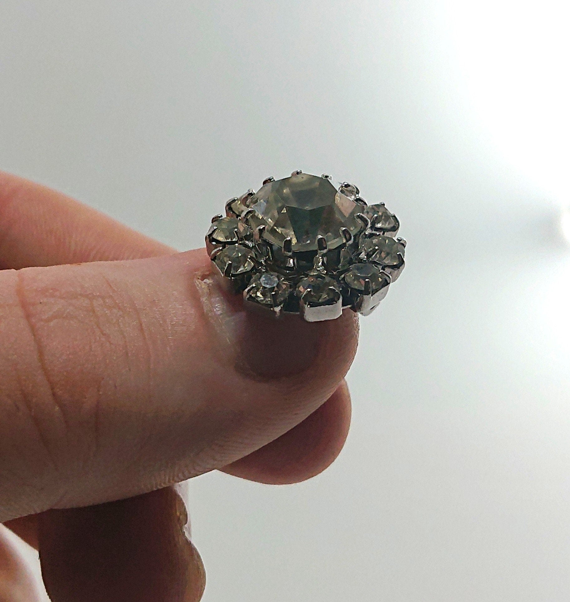 Vintage Rhinestone Crystal Clip On Earrings, Silver Tone Costume Jewelry