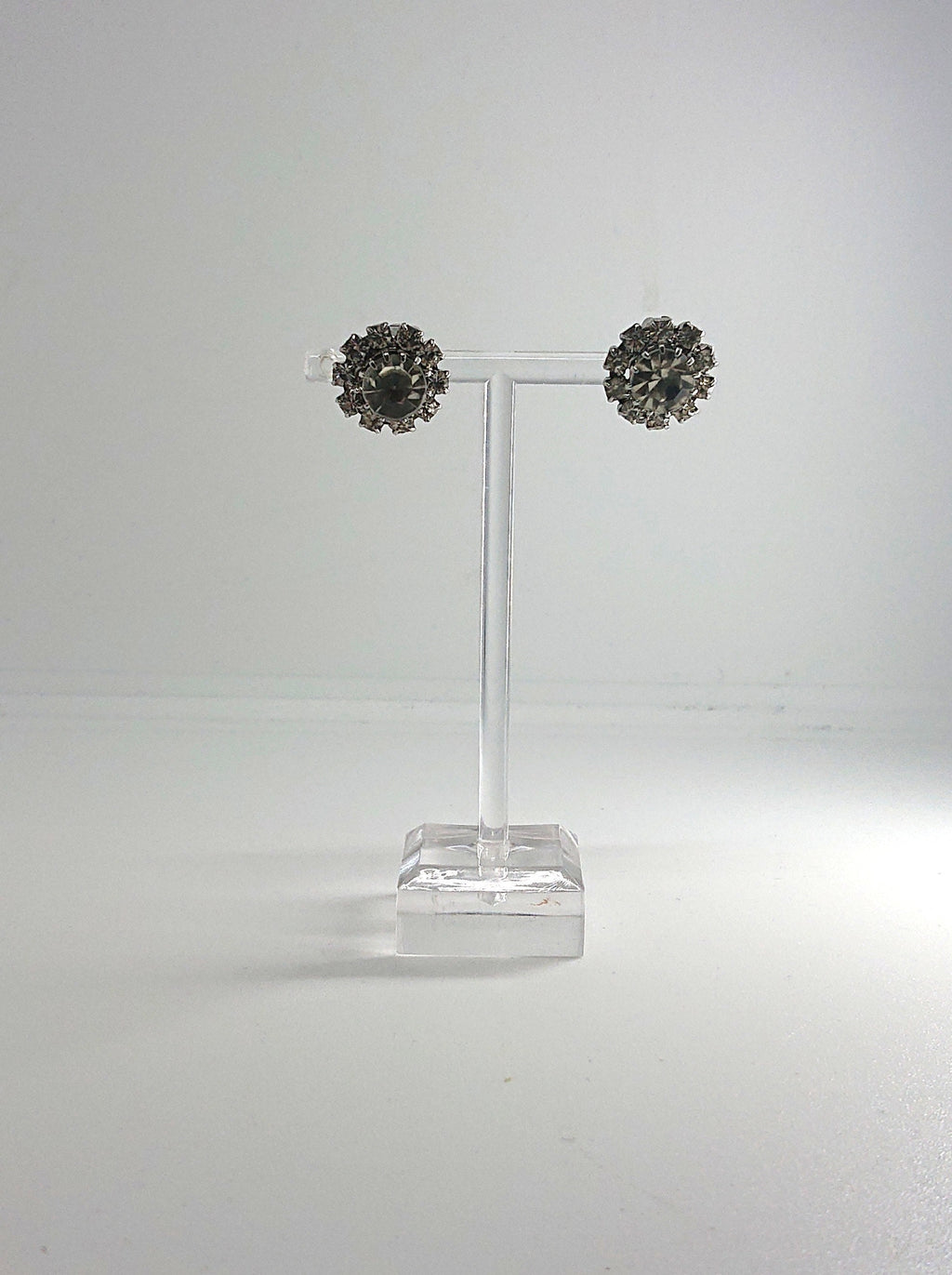 Vintage Rhinestone Crystal Clip On Earrings, Silver Tone Costume Jewelry