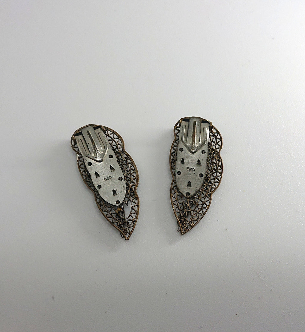 Art Deco Clip on Marcasite Silver Leaf Clip on Earrings Costume Jewellery Jewelry