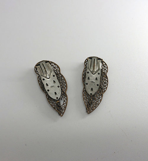 Art Deco Clip on Marcasite Silver Leaf Clip on Earrings Costume Jewellery Jewelry