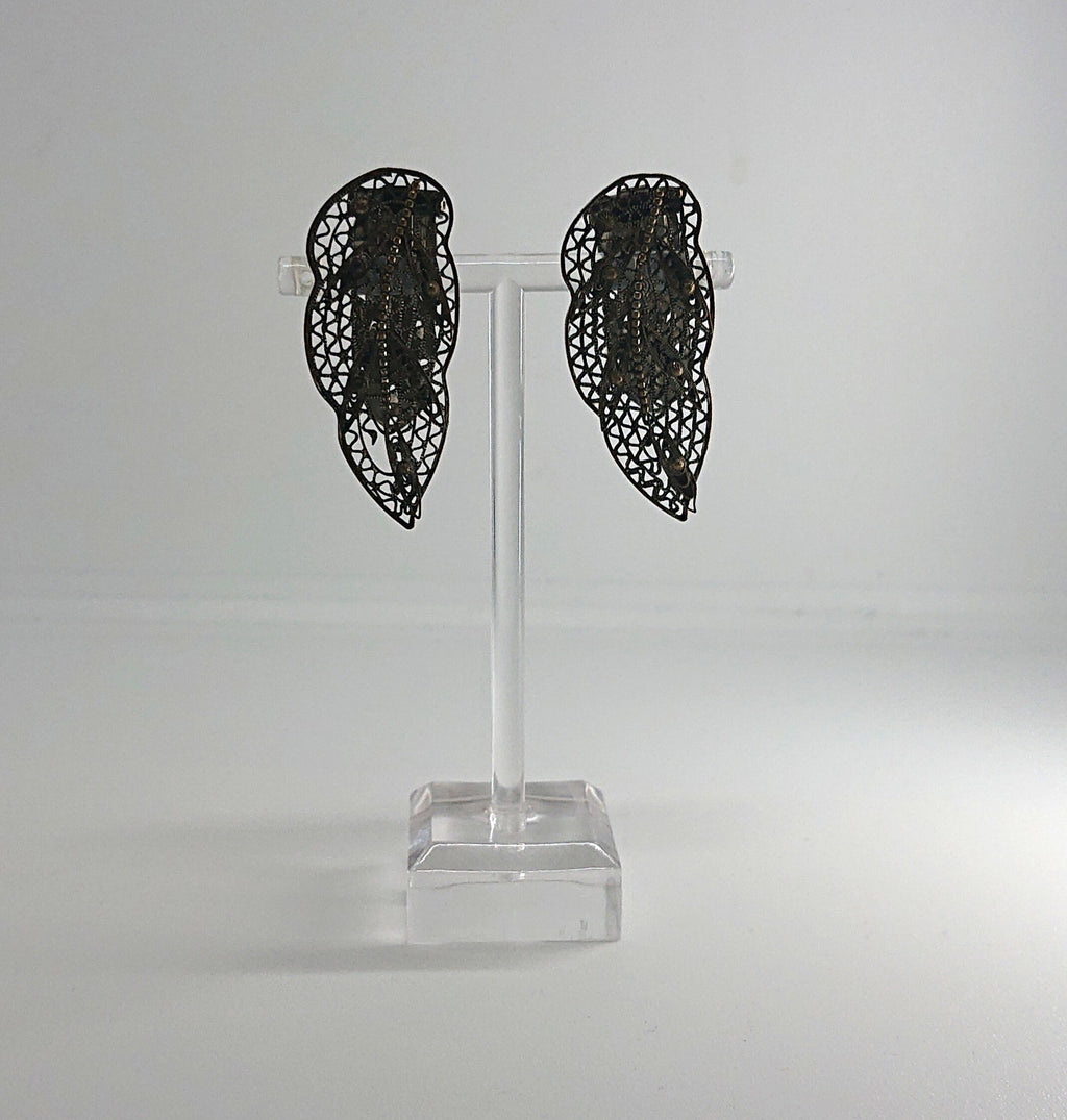 Art Deco Clip on Marcasite Silver Leaf Clip on Earrings Costume Jewellery Jewelry