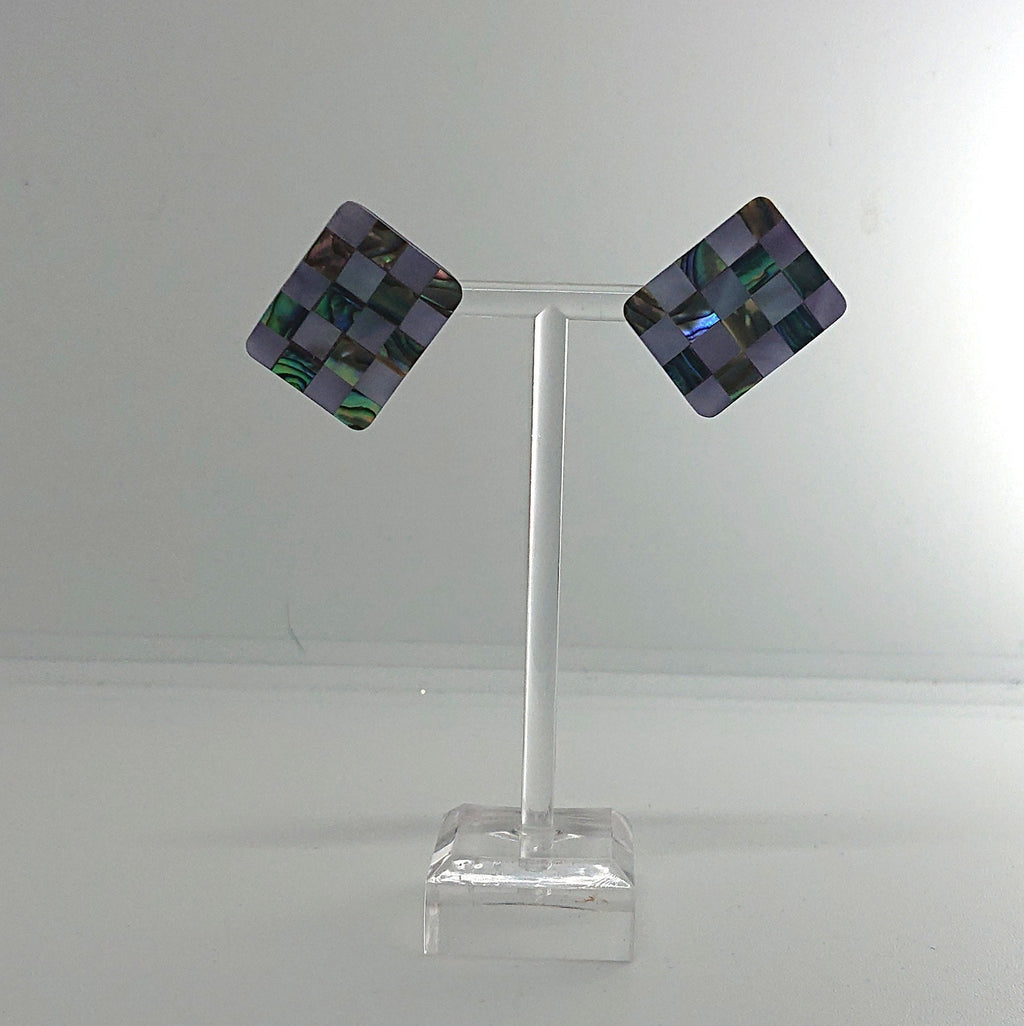 Retro Faux Mother of Pearl Earrings Square Stud Earrings Retro 60's Costume Jewellery Jewelry Gift for her