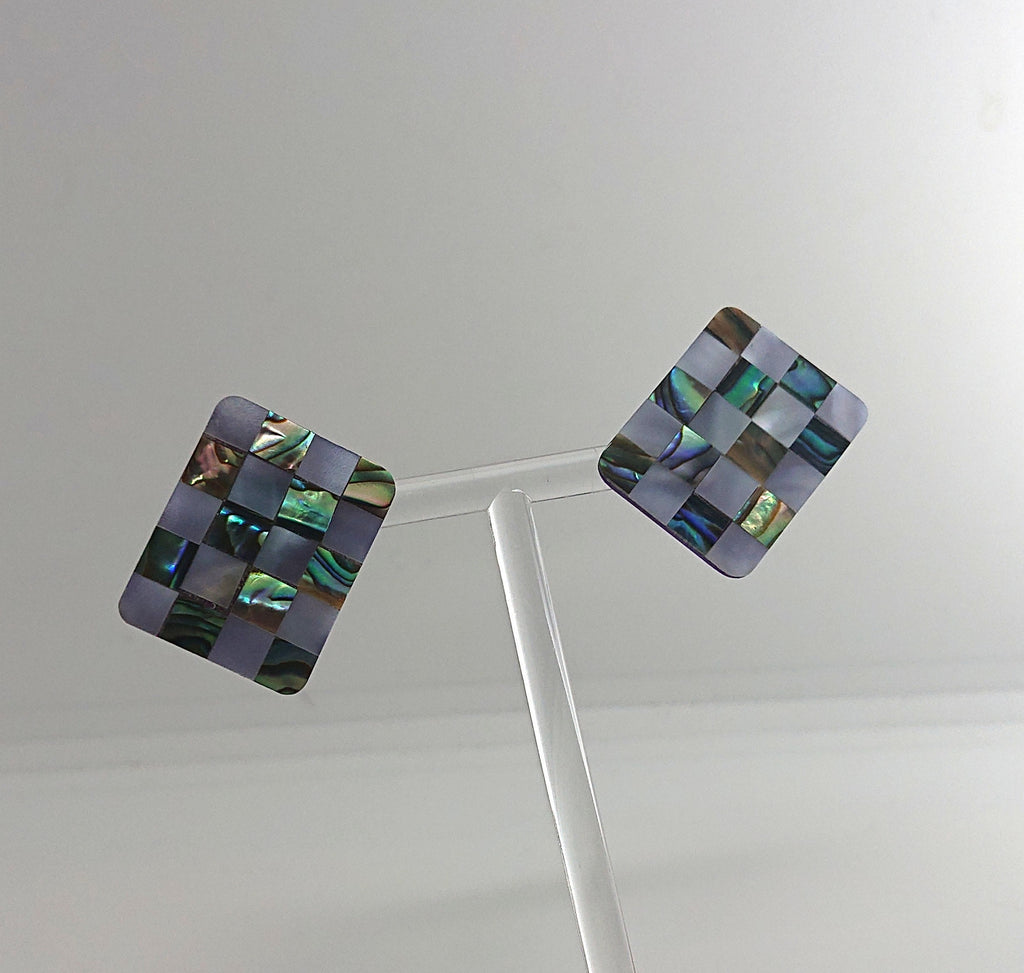 Retro Faux Mother of Pearl Earrings Square Stud Earrings Retro 60's Costume Jewellery Jewelry Gift for her