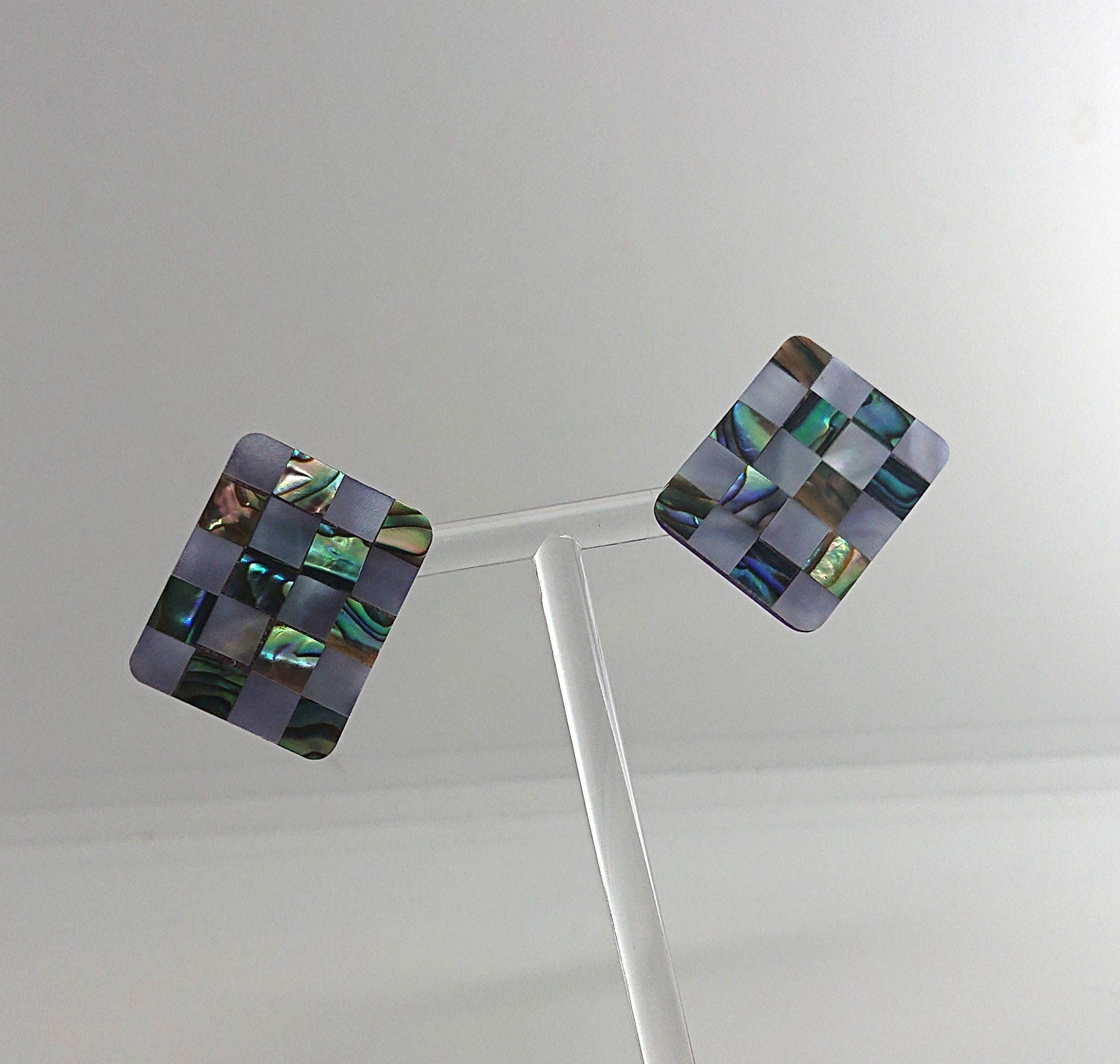 Retro Faux Mother of Pearl Earrings Square Stud Earrings Retro 60's Costume Jewellery Jewelry Gift for her