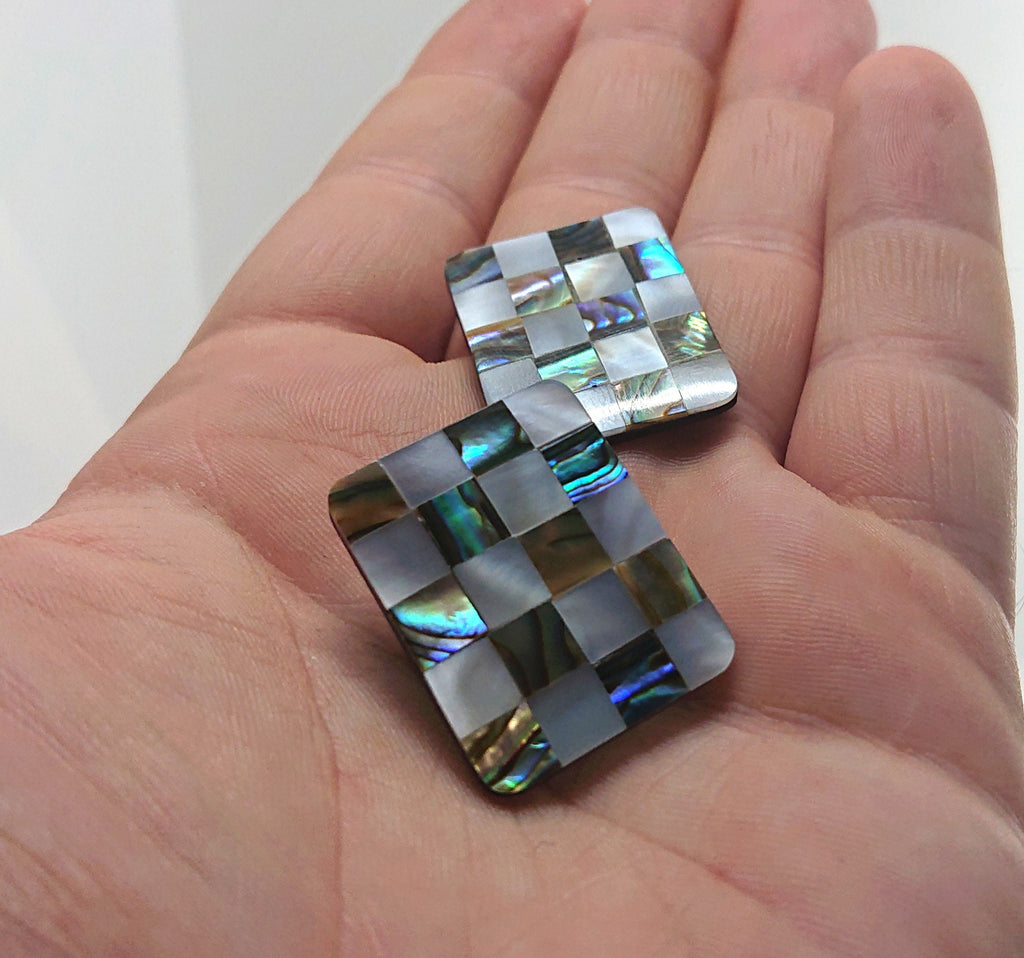 Retro Faux Mother of Pearl Earrings Square Stud Earrings Retro 60's Costume Jewellery Jewelry Gift for her