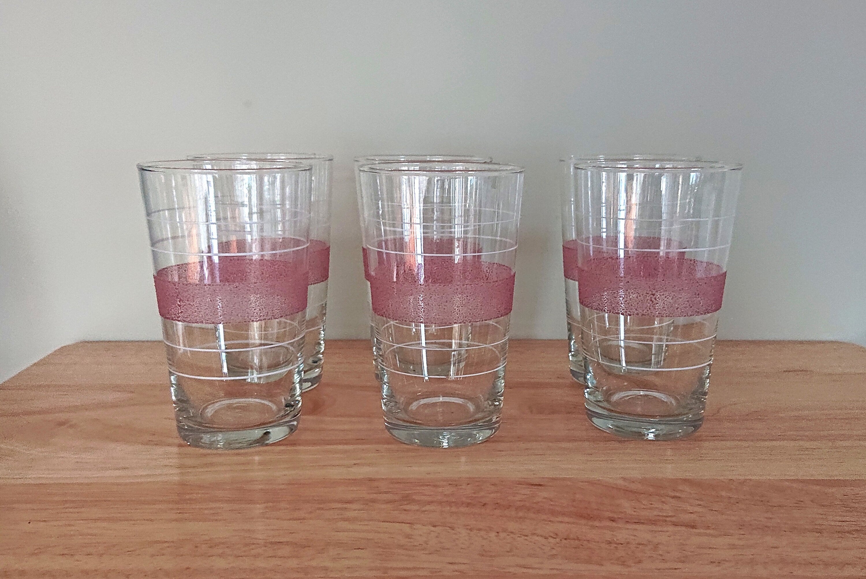 Vintage Frosted Drinking Glasses Water Tumbler Retro Pink Frosted 60's Drinking Glasses Set of 6 Cocktail Glasses Pitcher