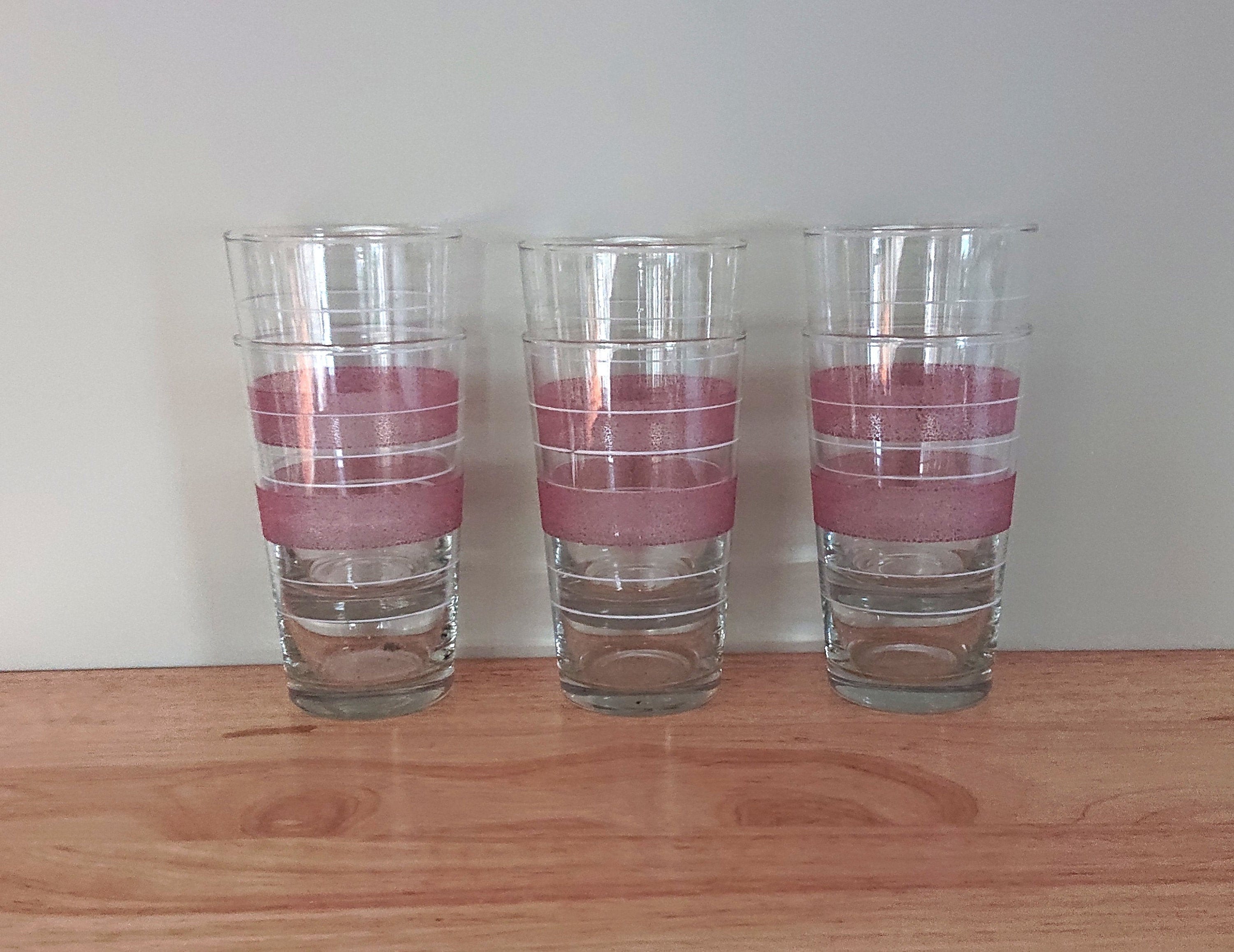 Vintage Frosted Drinking Glasses Water Tumbler Retro Pink Frosted 60's Drinking Glasses Set of 6 Cocktail Glasses Pitcher