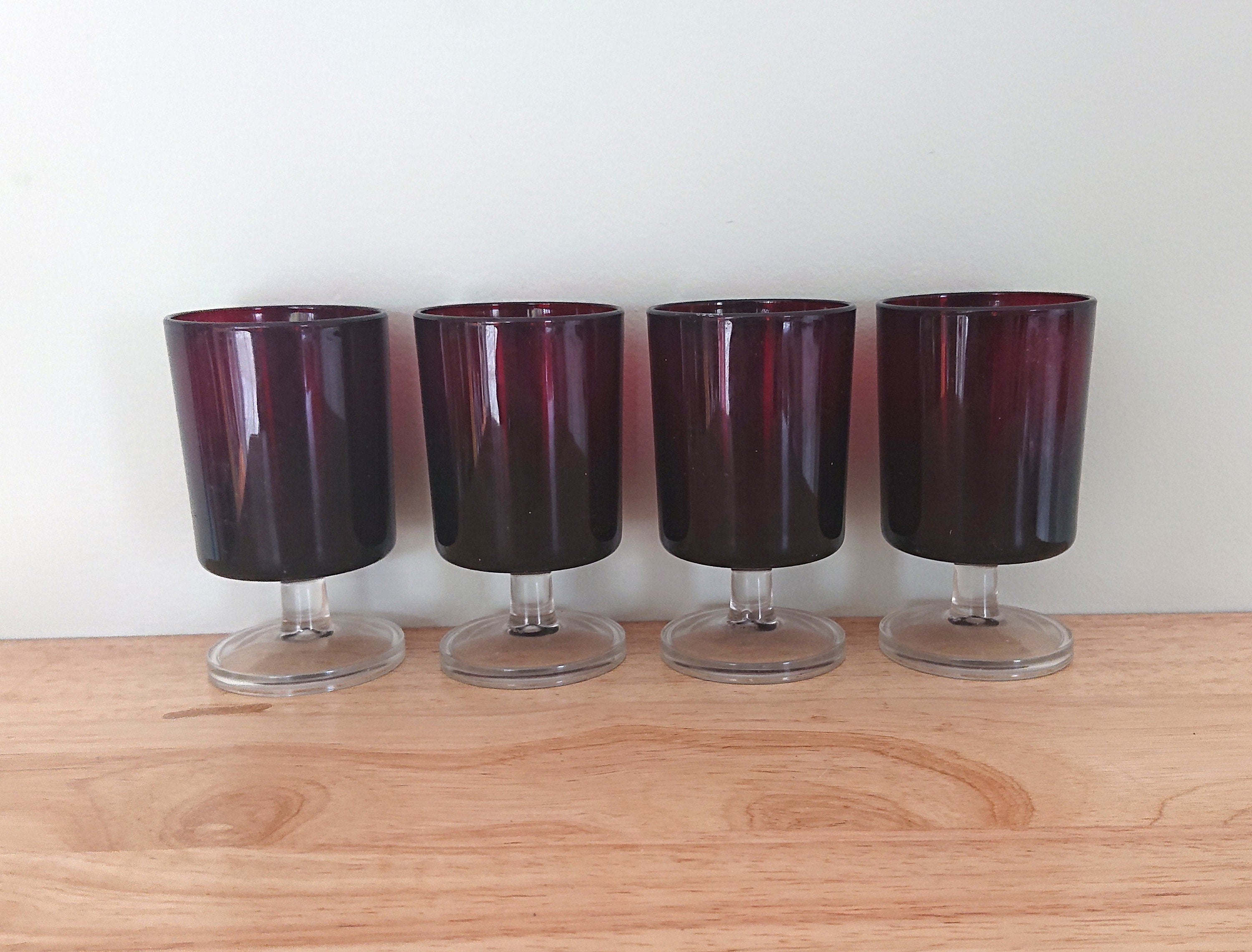 Vintage Arcoroc Luminarc Wine Glasses, Red Ruby Set of 4