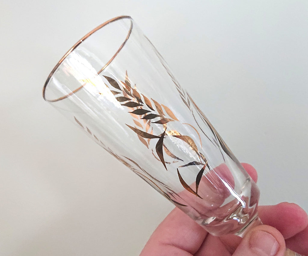 Vintage 1960s Gold Leaf Liqueur Glasses, Retro Sherry Glass Set