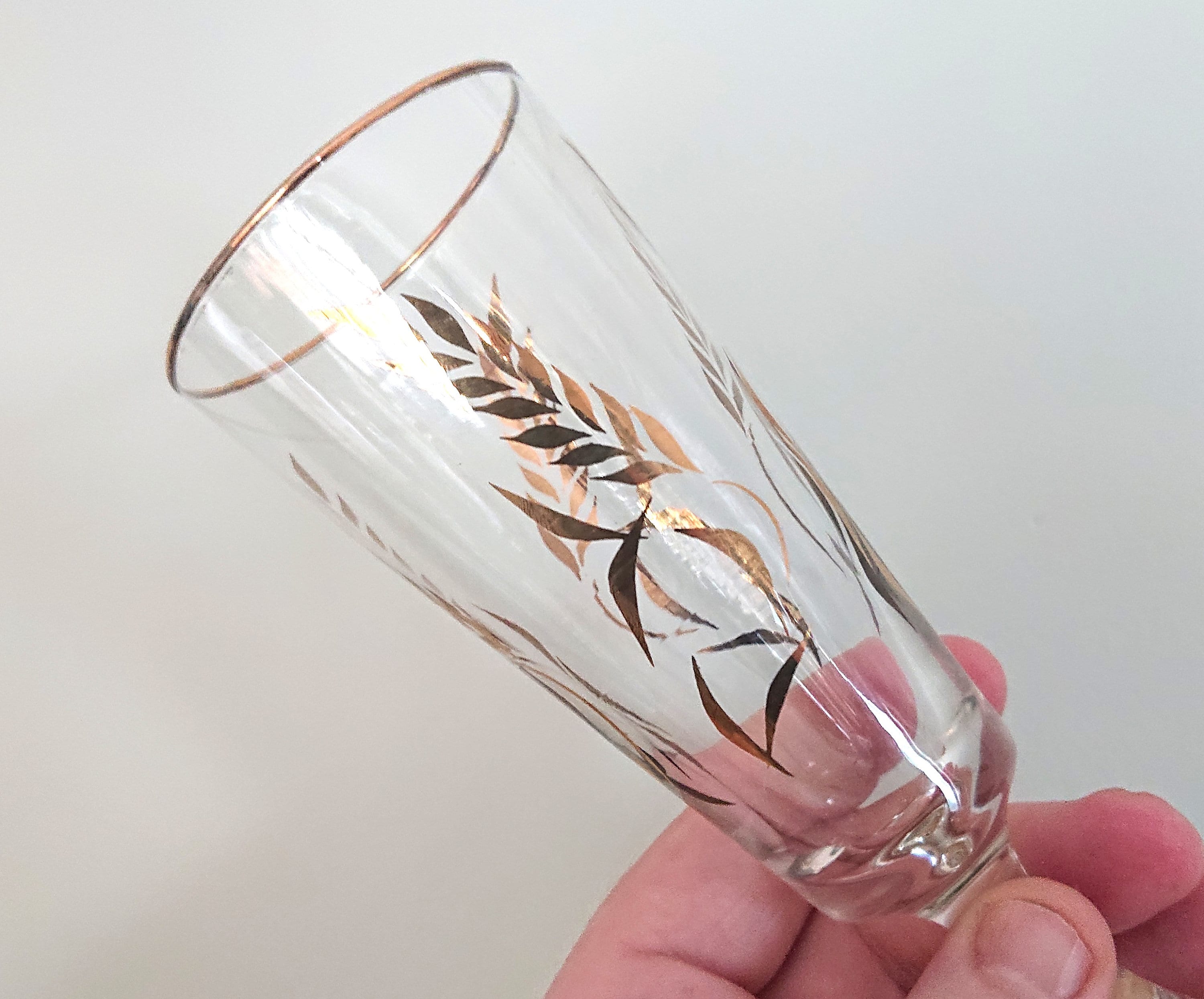 Vintage 1960s Gold Leaf Liqueur Glasses, Retro Sherry Glass Set
