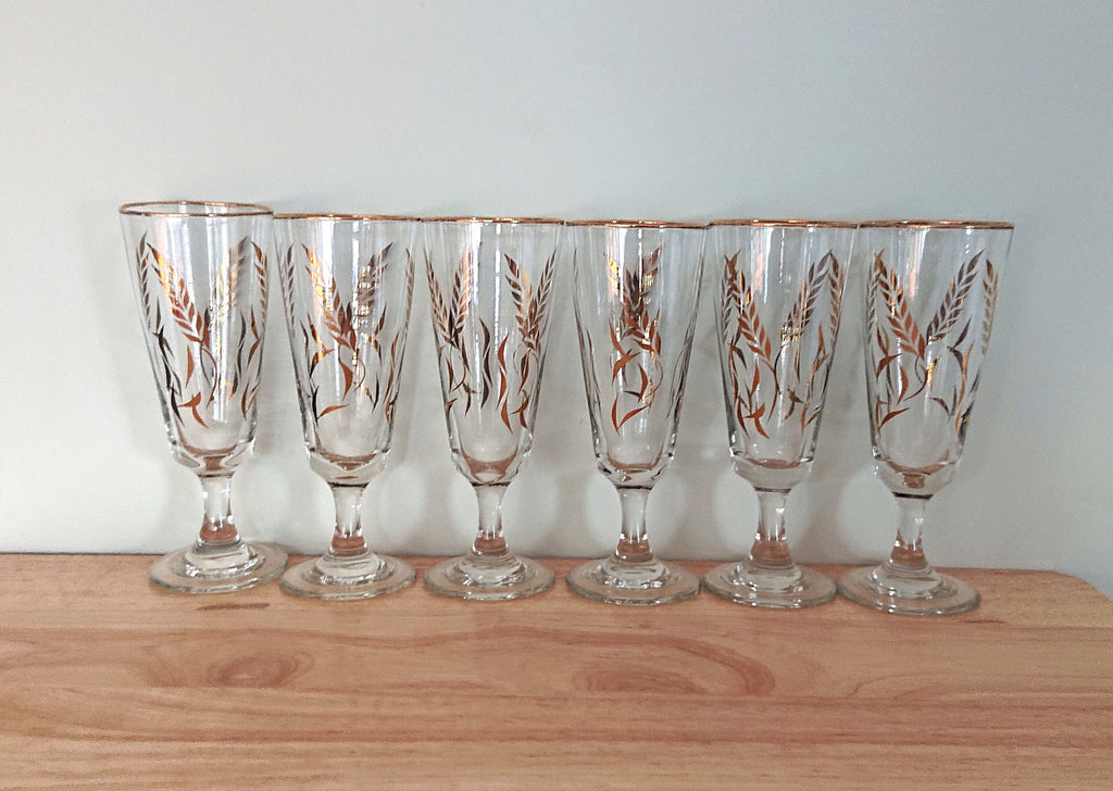 Vintage 1960s Gold Leaf Liqueur Glasses, Retro Sherry Glass Set