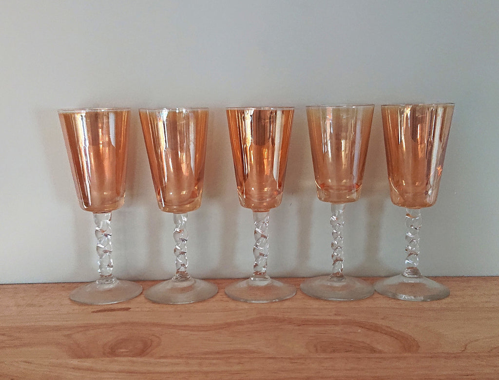 Vintage Sherry Glasses Set of 3 Pink/Orange Kitsch Vintage Barware Drinking Glasses Mid Century