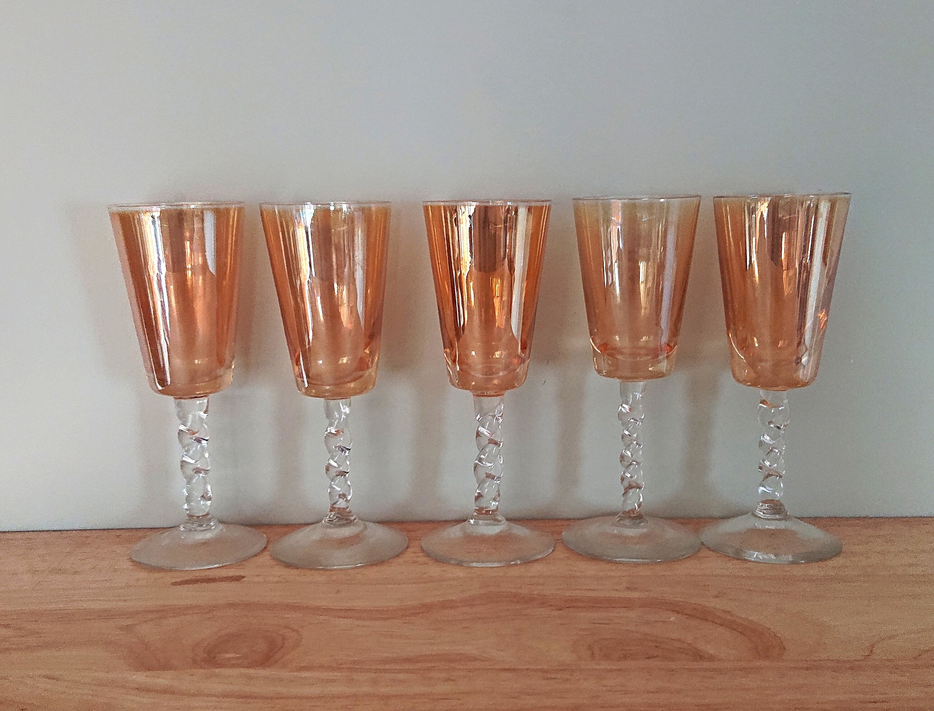 Vintage Sherry Glasses Set of 3 Pink/Orange Kitsch Vintage Barware Drinking Glasses Mid Century