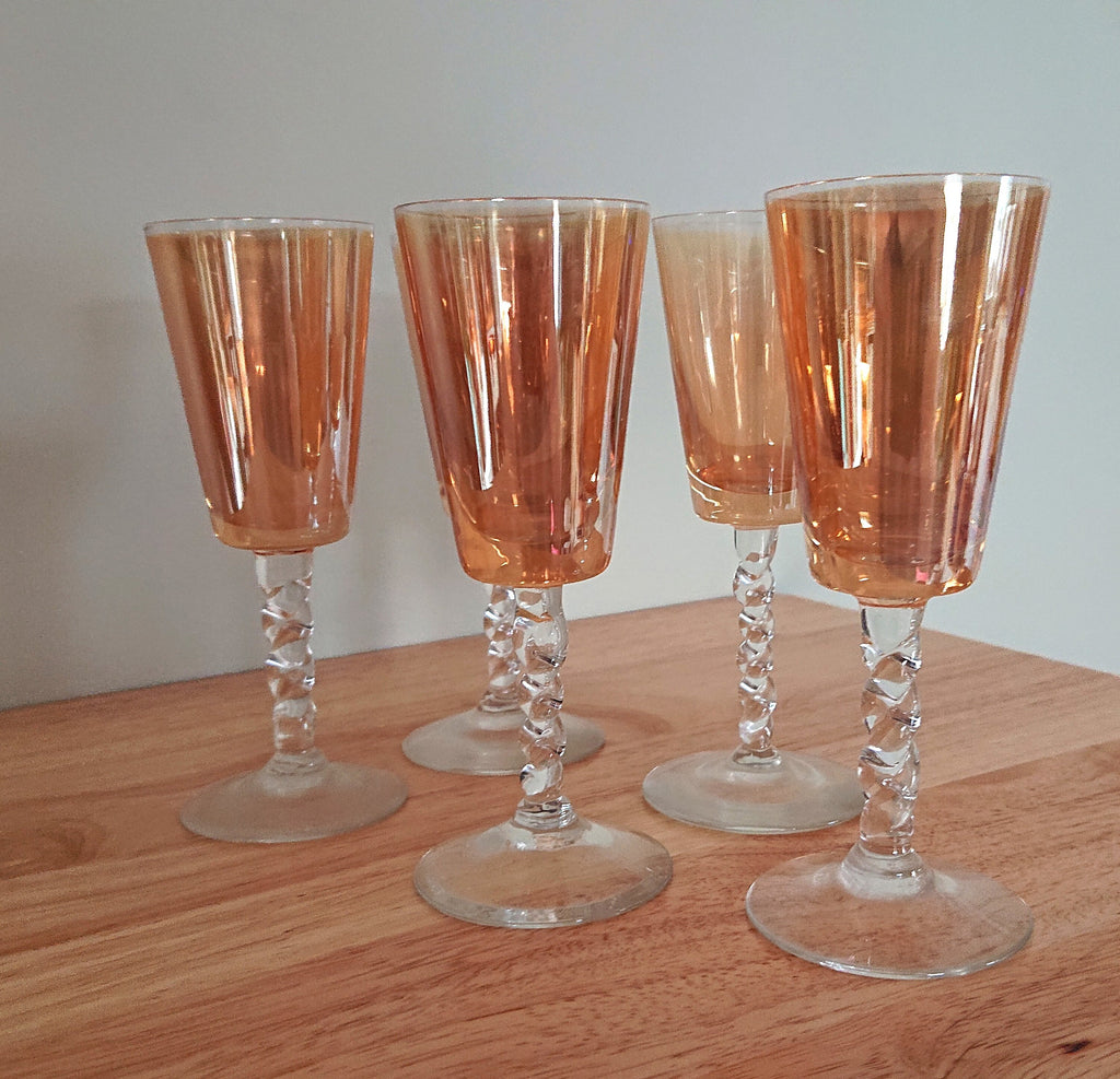 Vintage Sherry Glasses Set of 3 Pink/Orange Kitsch Vintage Barware Drinking Glasses Mid Century