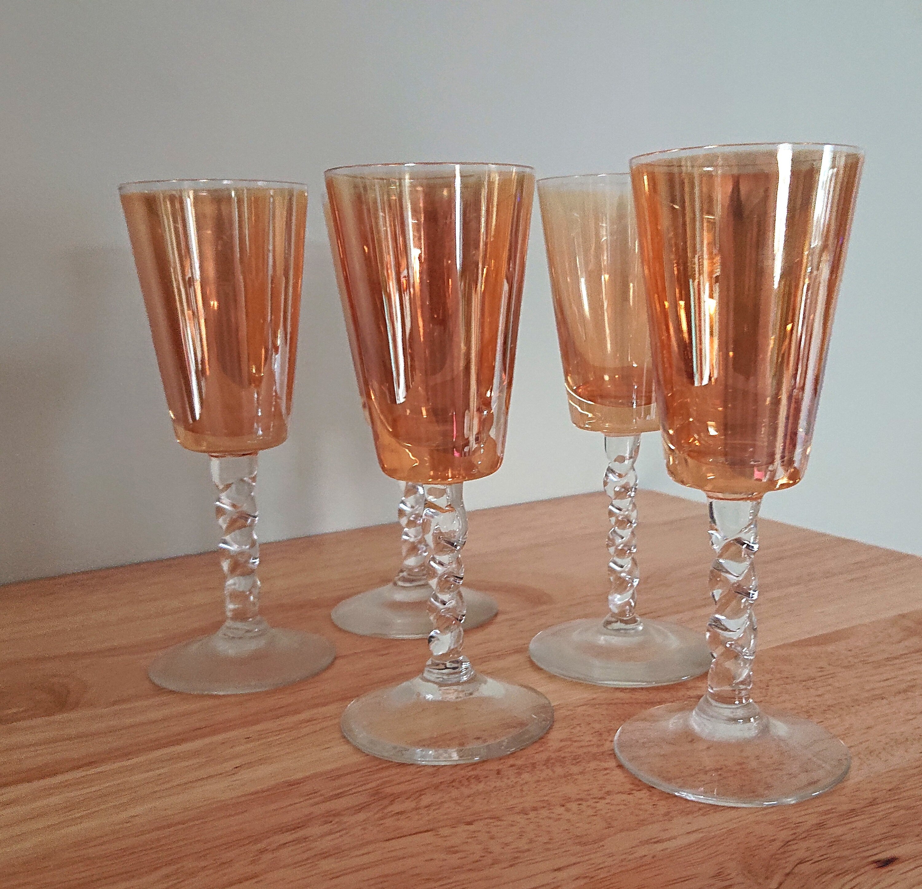 Vintage Sherry Glasses Set of 3 Pink/Orange Kitsch Vintage Barware Drinking Glasses Mid Century