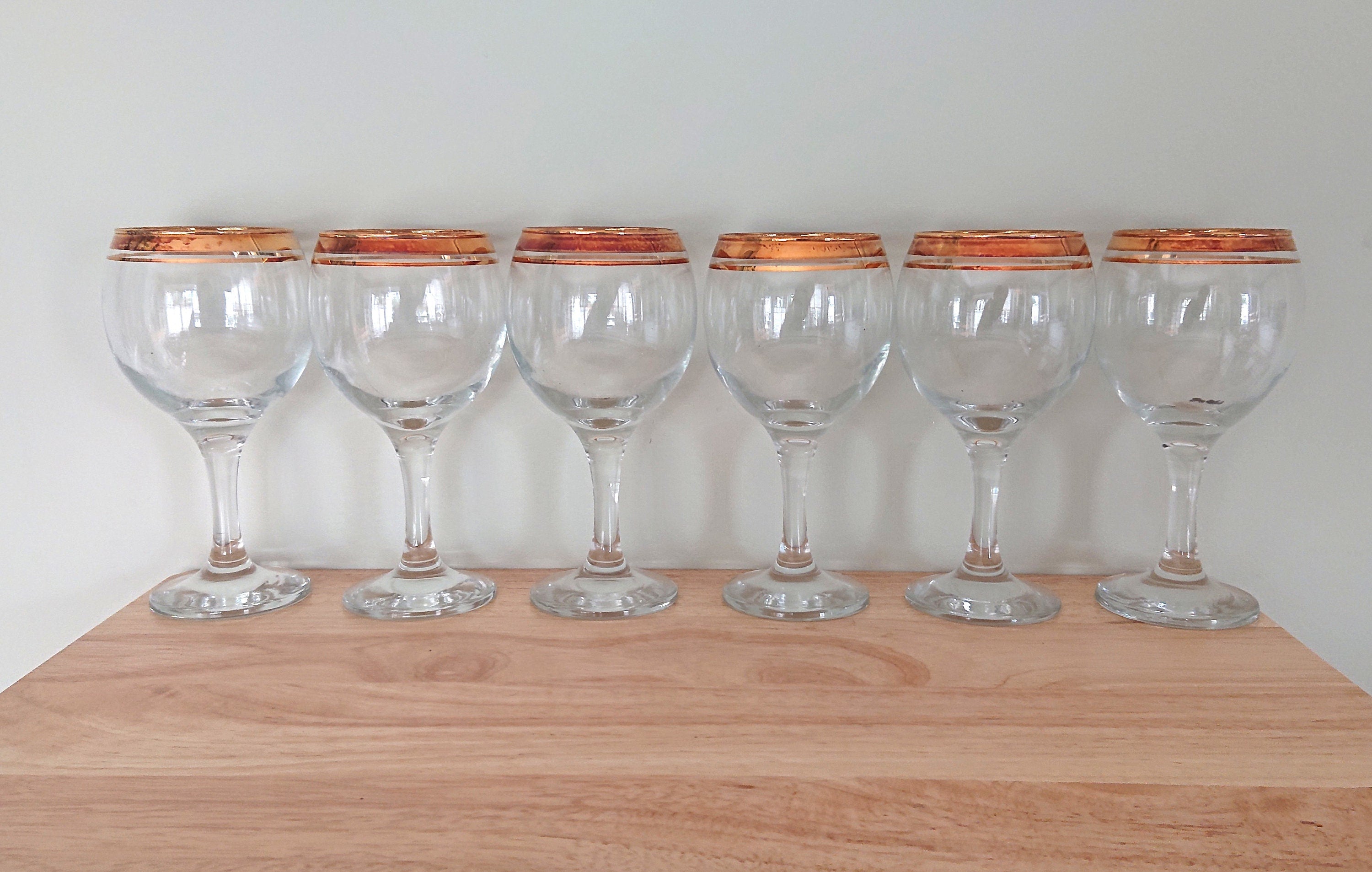 Vintage Gold Gilt Wine Glasses, Set of 6, 1970s Barware