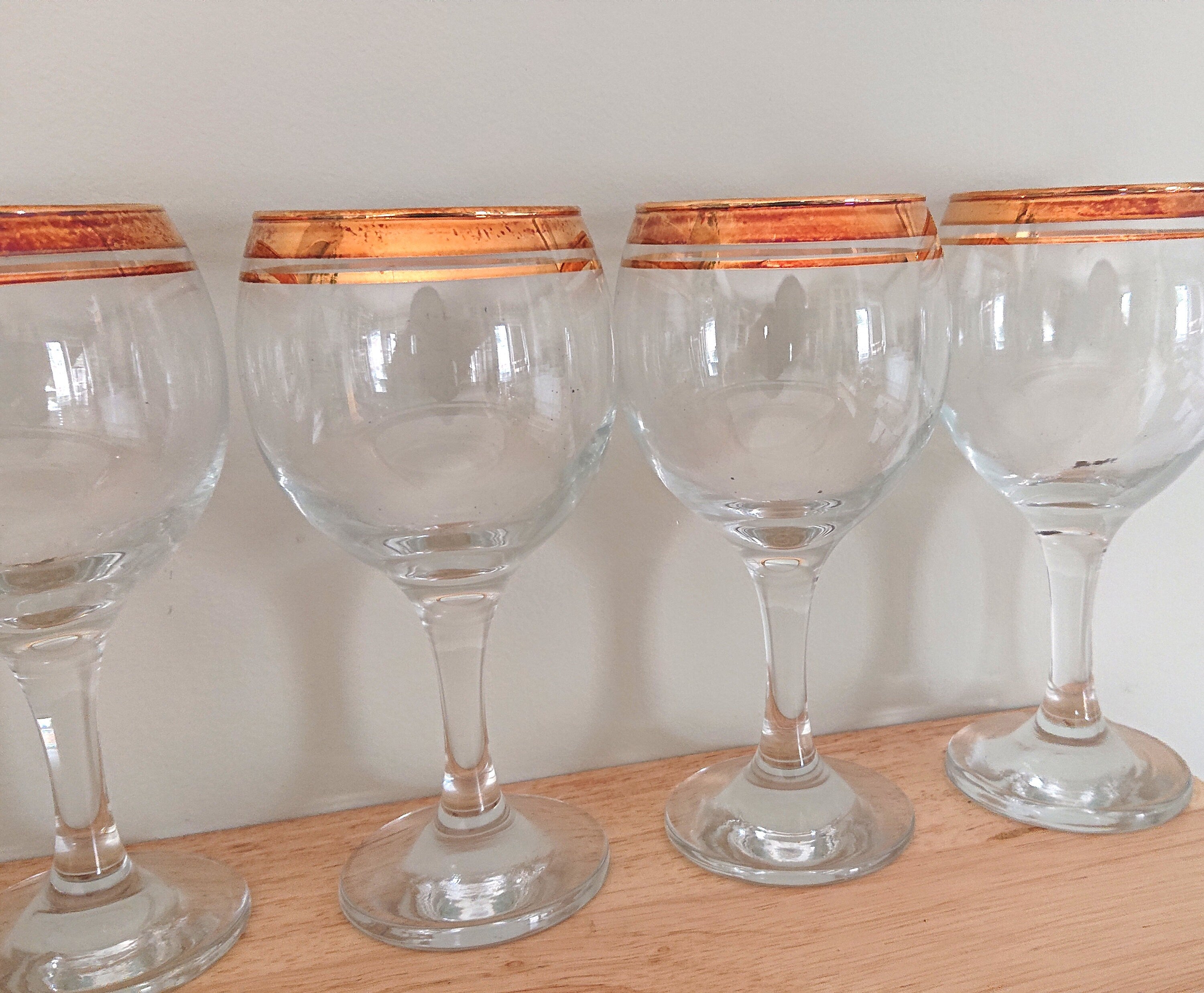 Vintage Gold Gilt Wine Glasses, Set of 6, 1970s Barware