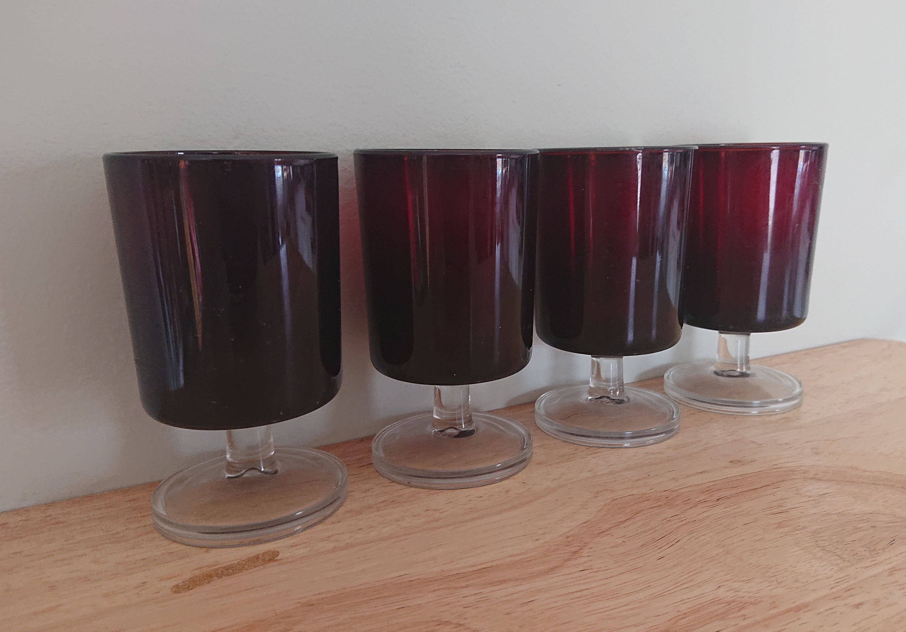 Vintage Arcoroc Luminarc Wine Glasses, Red Ruby Set of 4