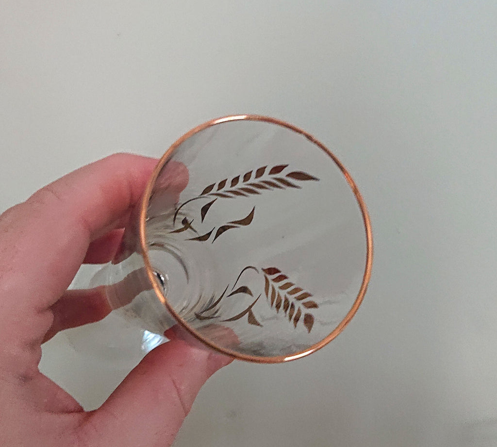 Vintage 1960s Gold Leaf Liqueur Glasses, Retro Sherry Glass Set