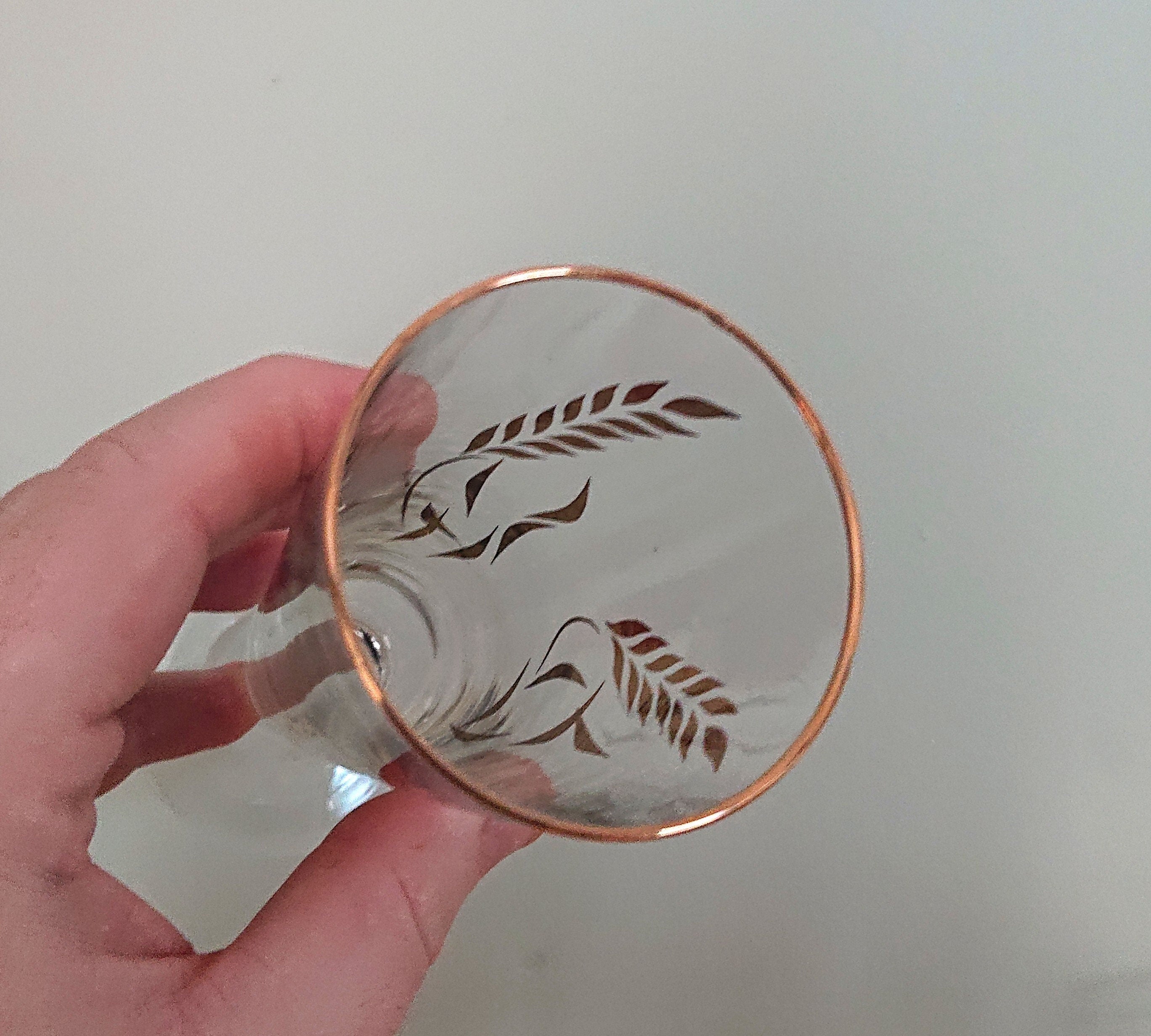 Vintage 1960s Gold Leaf Liqueur Glasses, Retro Sherry Glass Set