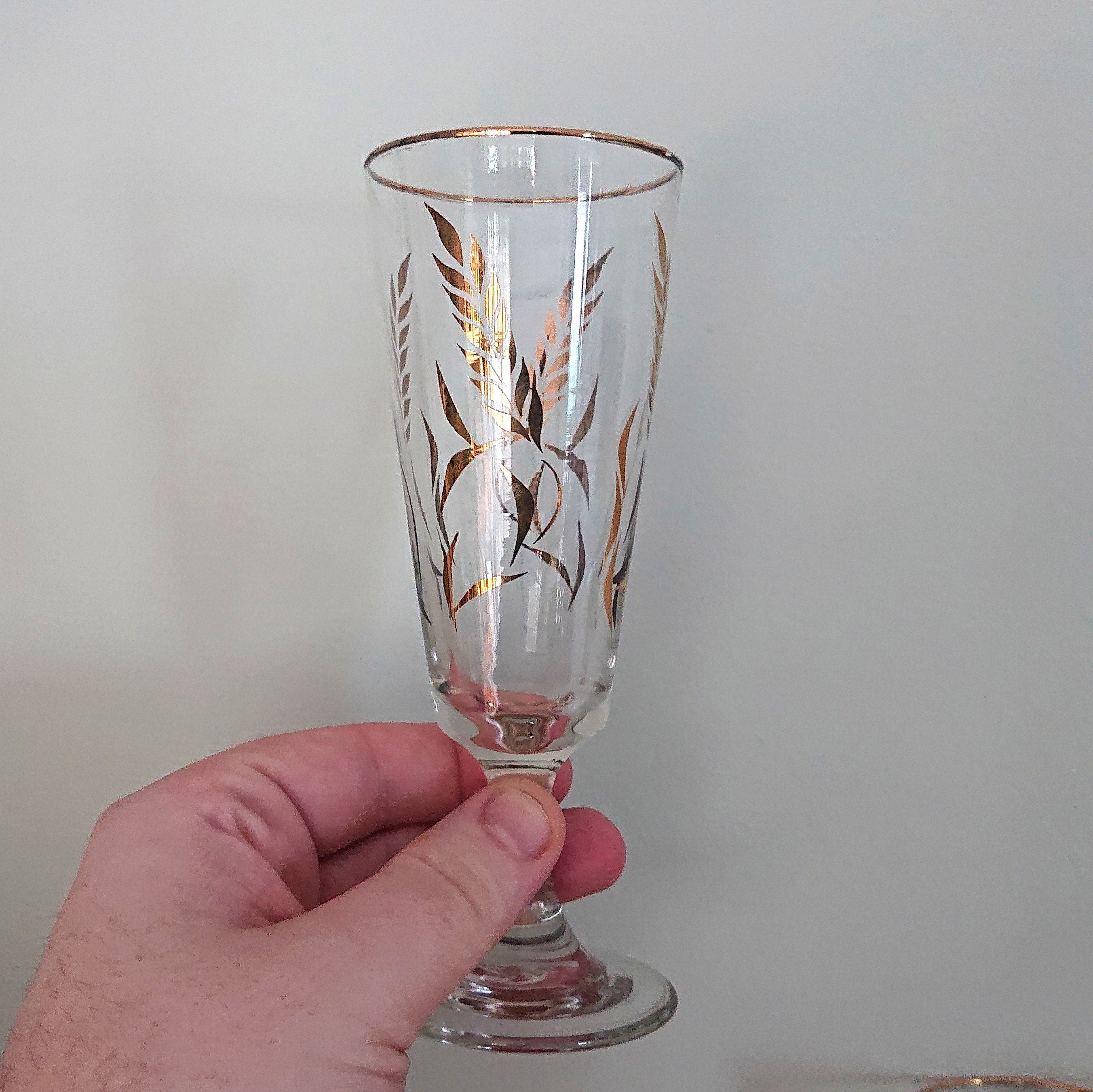 Vintage 1960s Gold Leaf Liqueur Glasses, Retro Sherry Glass Set