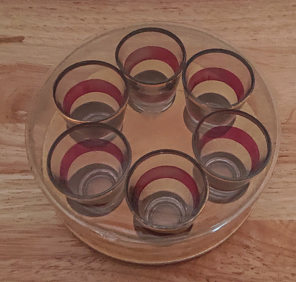 Vintage Shot Glasses Sherry Glasses Boxed Red and Gold Retro Mid Century Set of Glasses Gift Vintage Barware Shooters