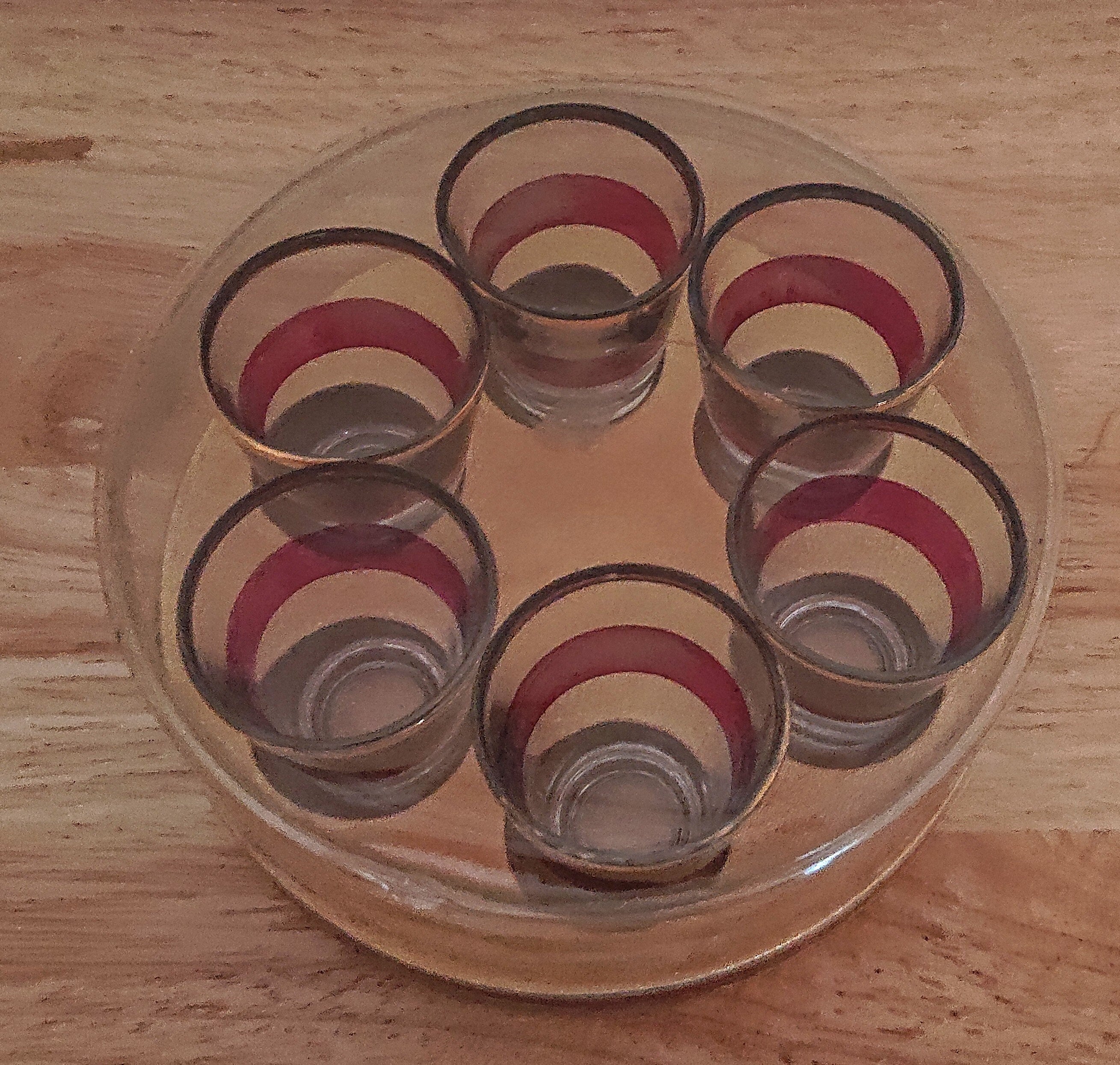 Vintage Shot Glasses Sherry Glasses Boxed Red and Gold Retro Mid Century Set of Glasses Gift Vintage Barware Shooters