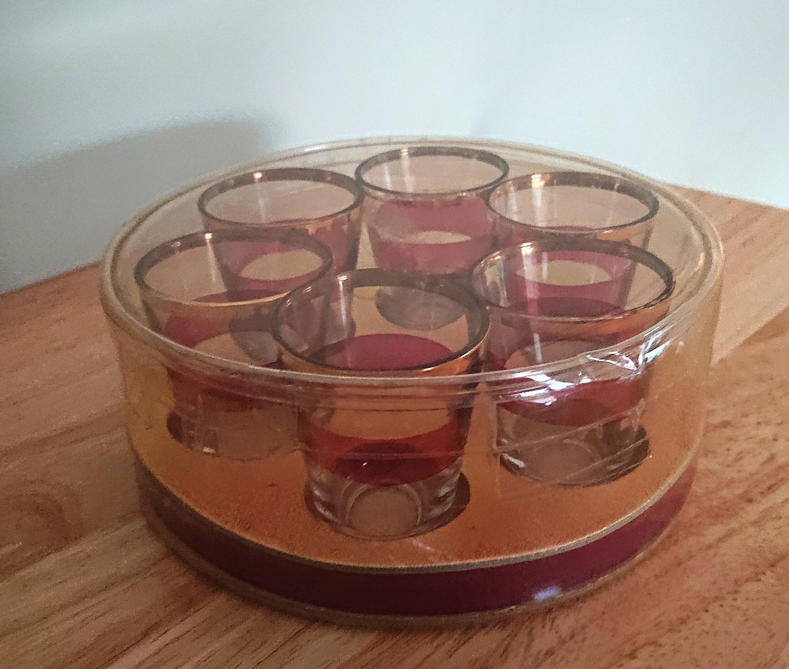 Vintage Shot Glasses Sherry Glasses Boxed Red and Gold Retro Mid Century Set of Glasses Gift Vintage Barware Shooters