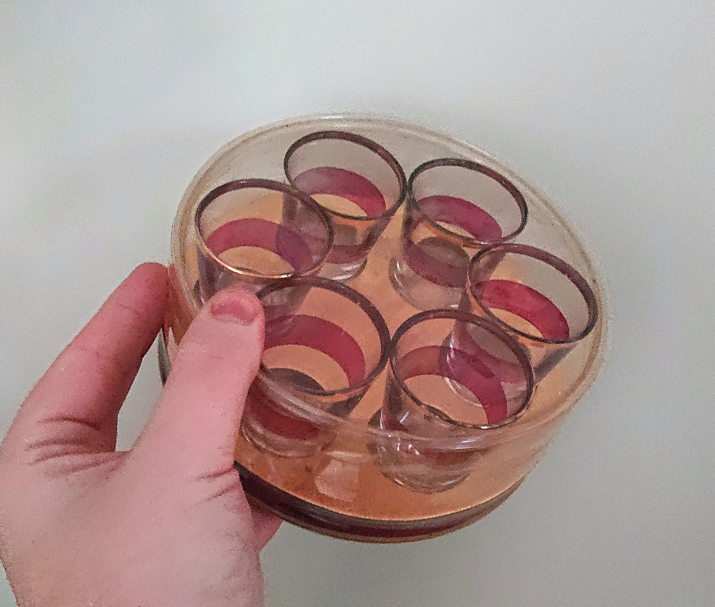 Vintage Shot Glasses Sherry Glasses Boxed Red and Gold Retro Mid Century Set of Glasses Gift Vintage Barware Shooters