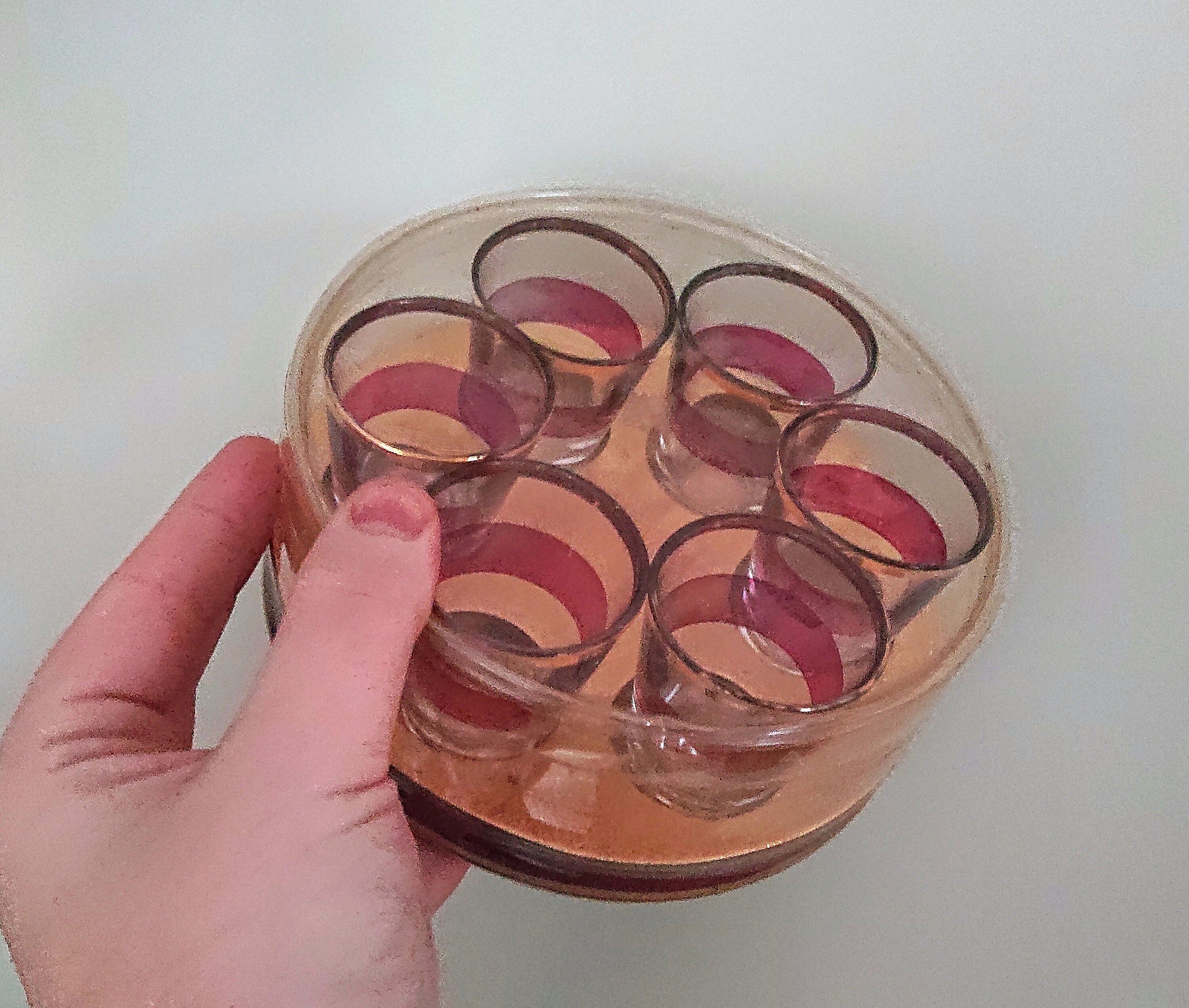 Vintage Shot Glasses Sherry Glasses Boxed Red and Gold Retro Mid Century Set of Glasses Gift Vintage Barware Shooters