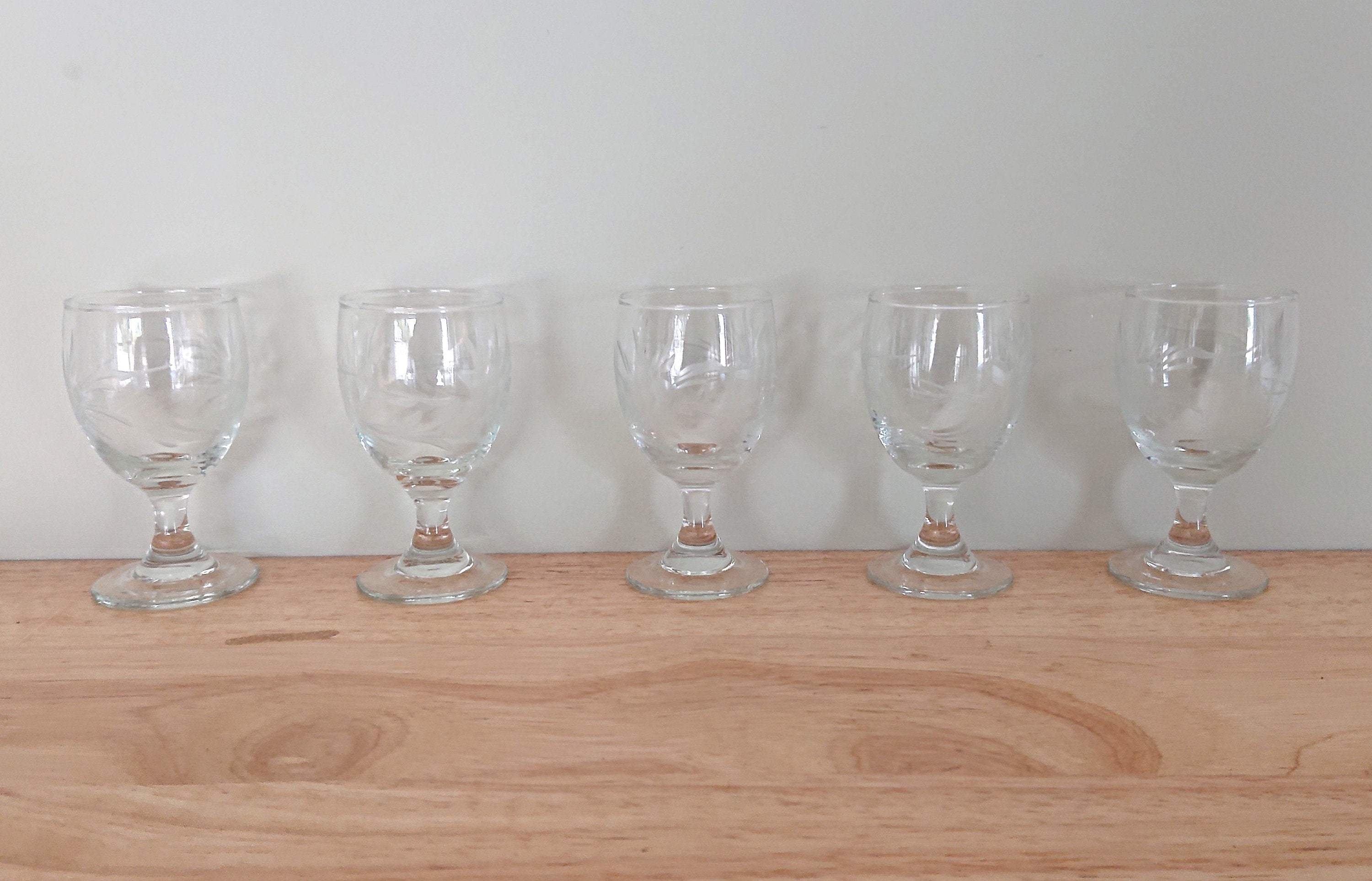Vintage Boxed Sherry Glasses Etched Floral Fruit Mid Century Retro Sherry Shot Glasses Shooters Vintage Barware